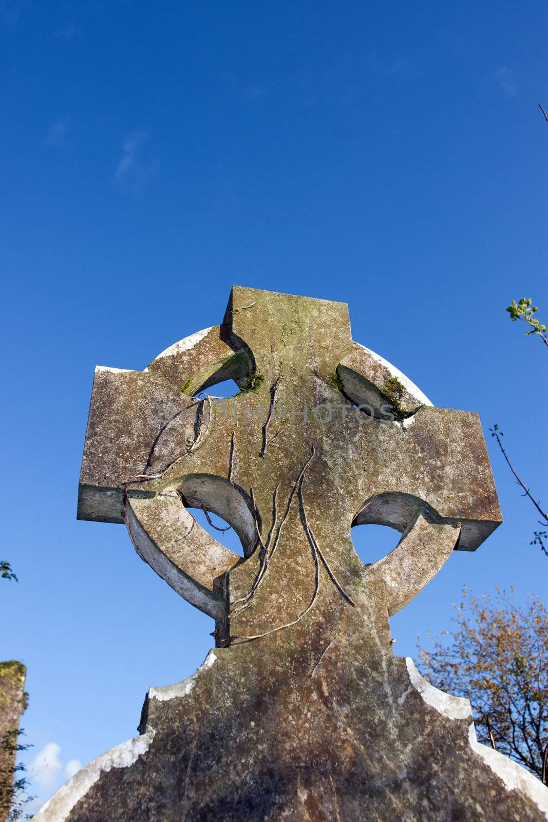 celtic headstone in a graveyard at St. Michaels Church in Templemichael county Waterford Ireland