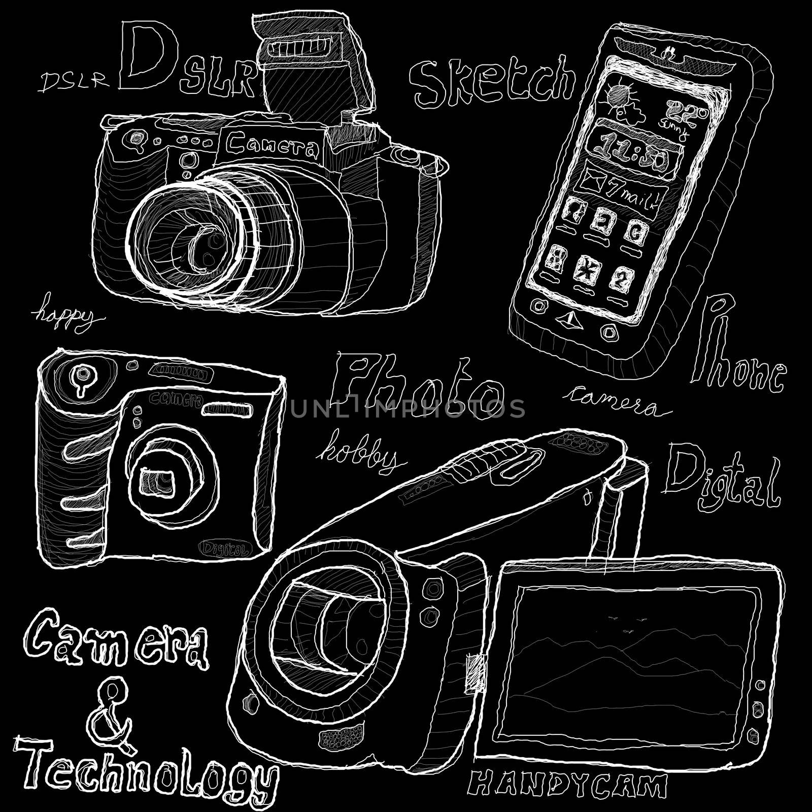 Camera and technology sketch drawing by pixbox77