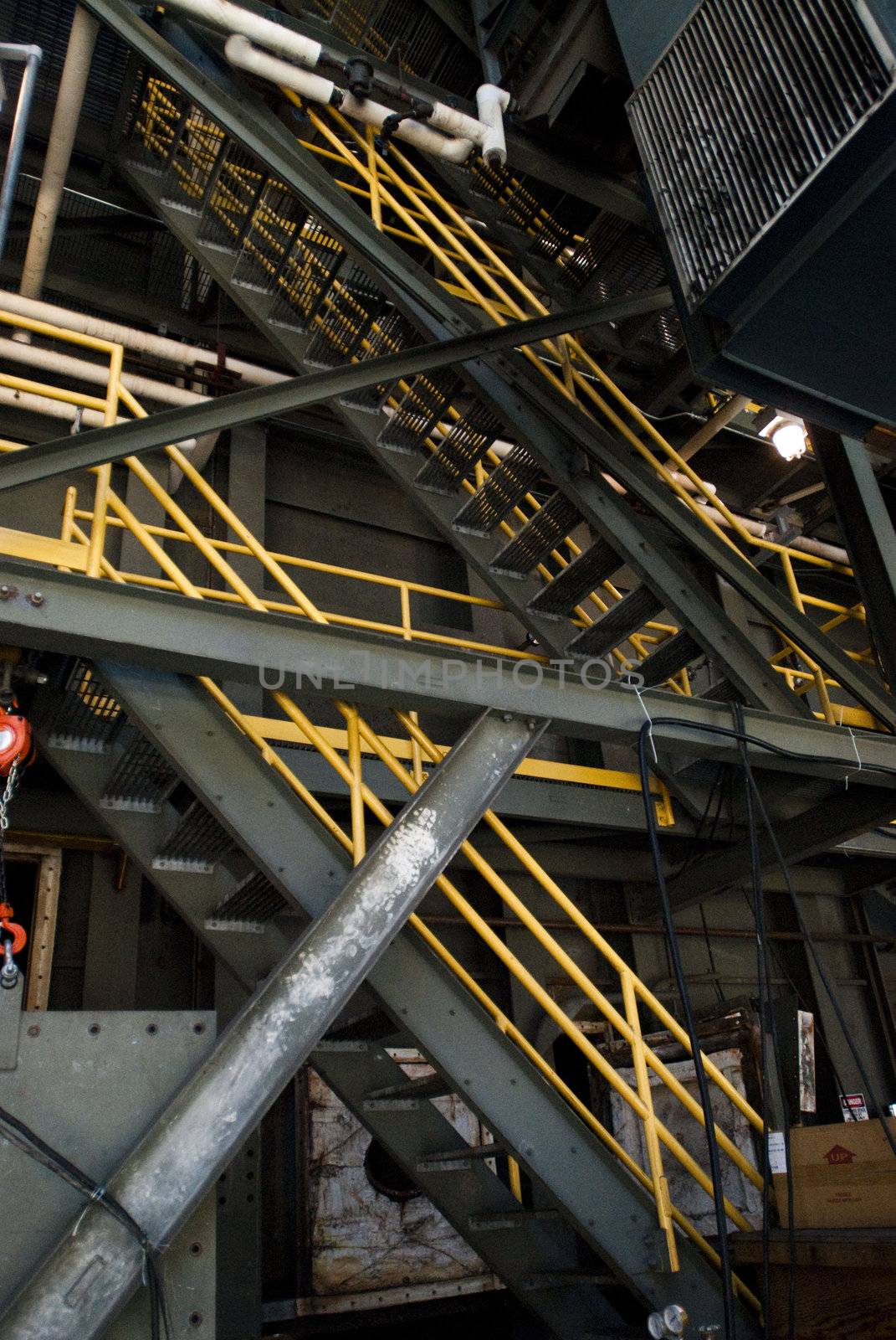 Safety-Yellow Staircase Inside Industrail Facility
