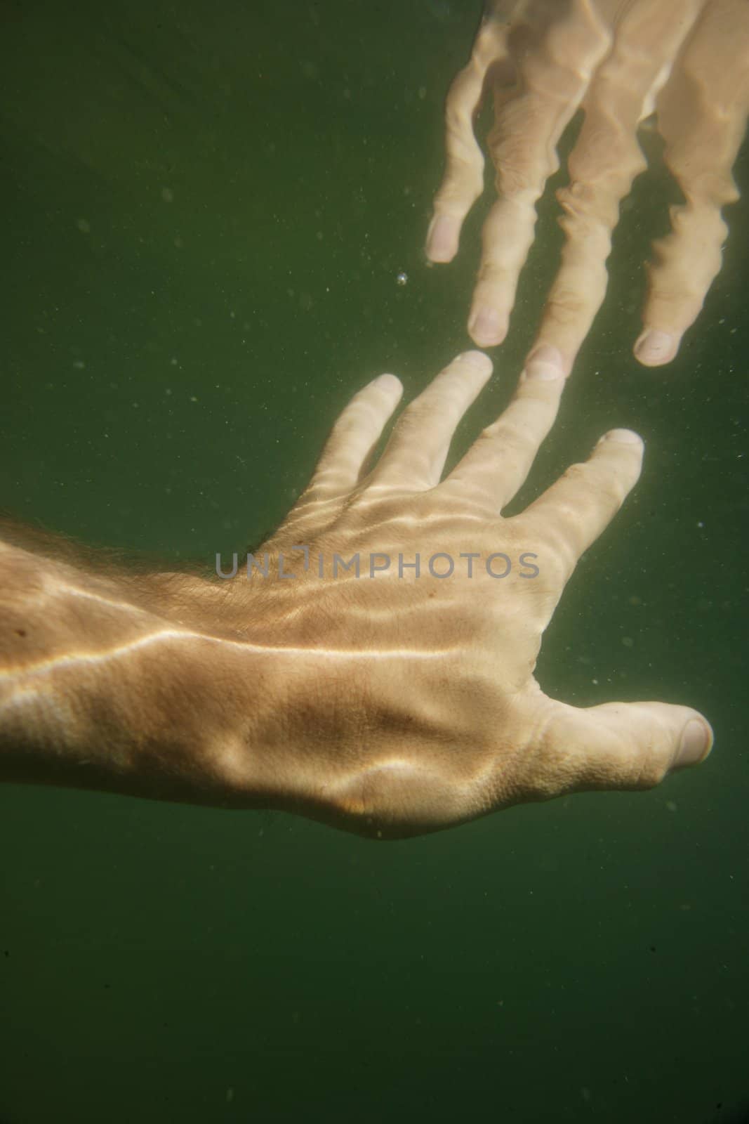 hand in water and a reflection of it