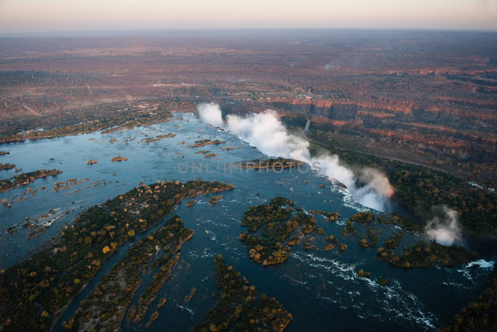 Victoria Falls from the air in the afternoon