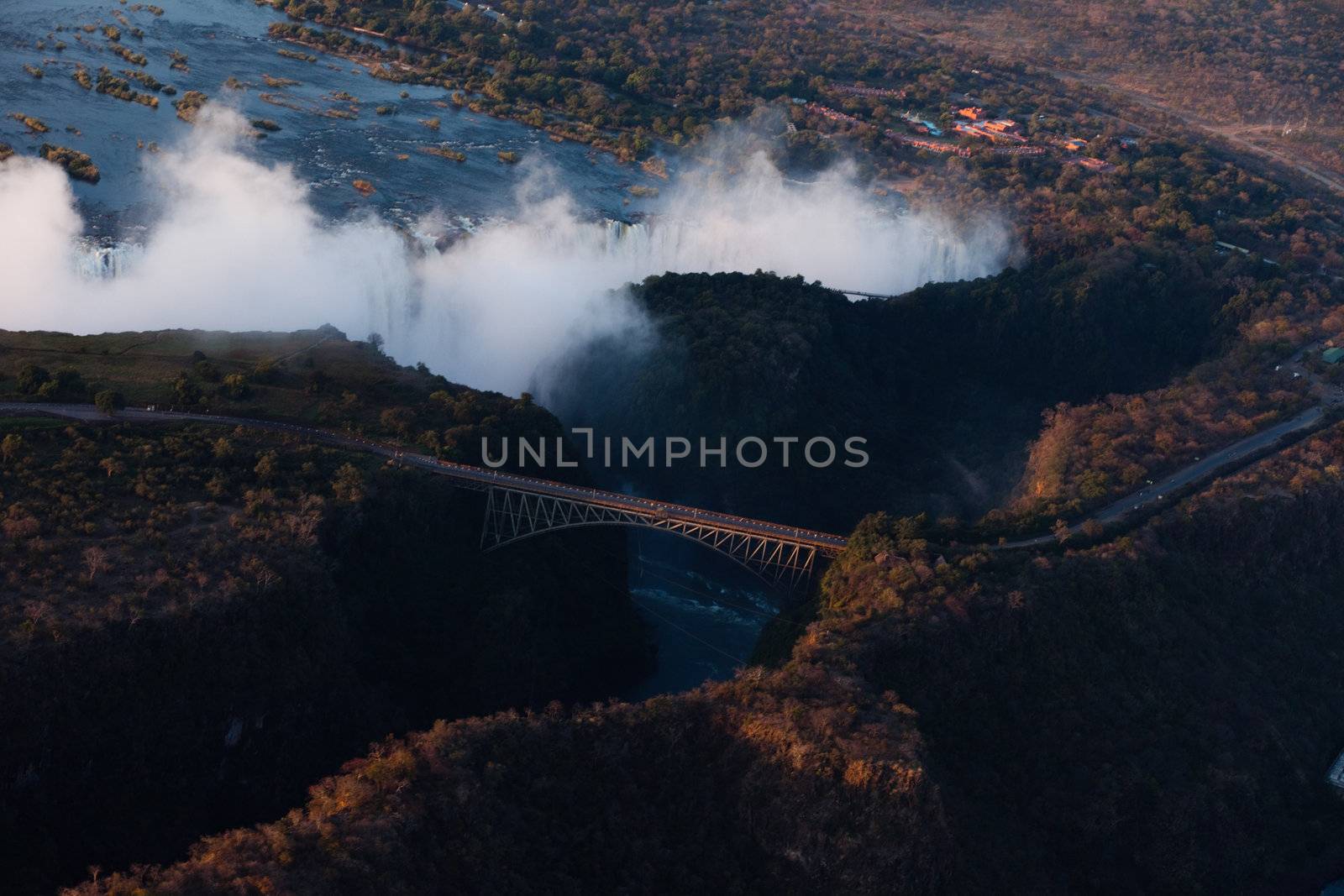 Victoria Falls from the air in the afternoon