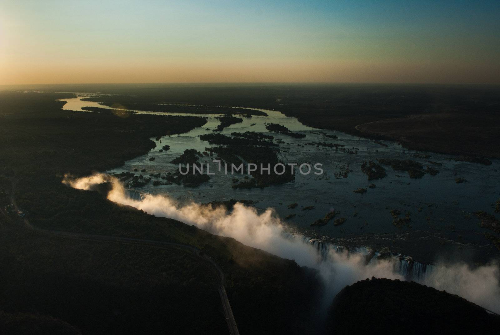 Victoria Falls from the air in the afternoon