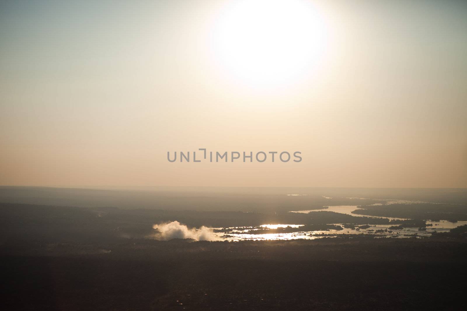 Victoria Falls from the air in the afternoon