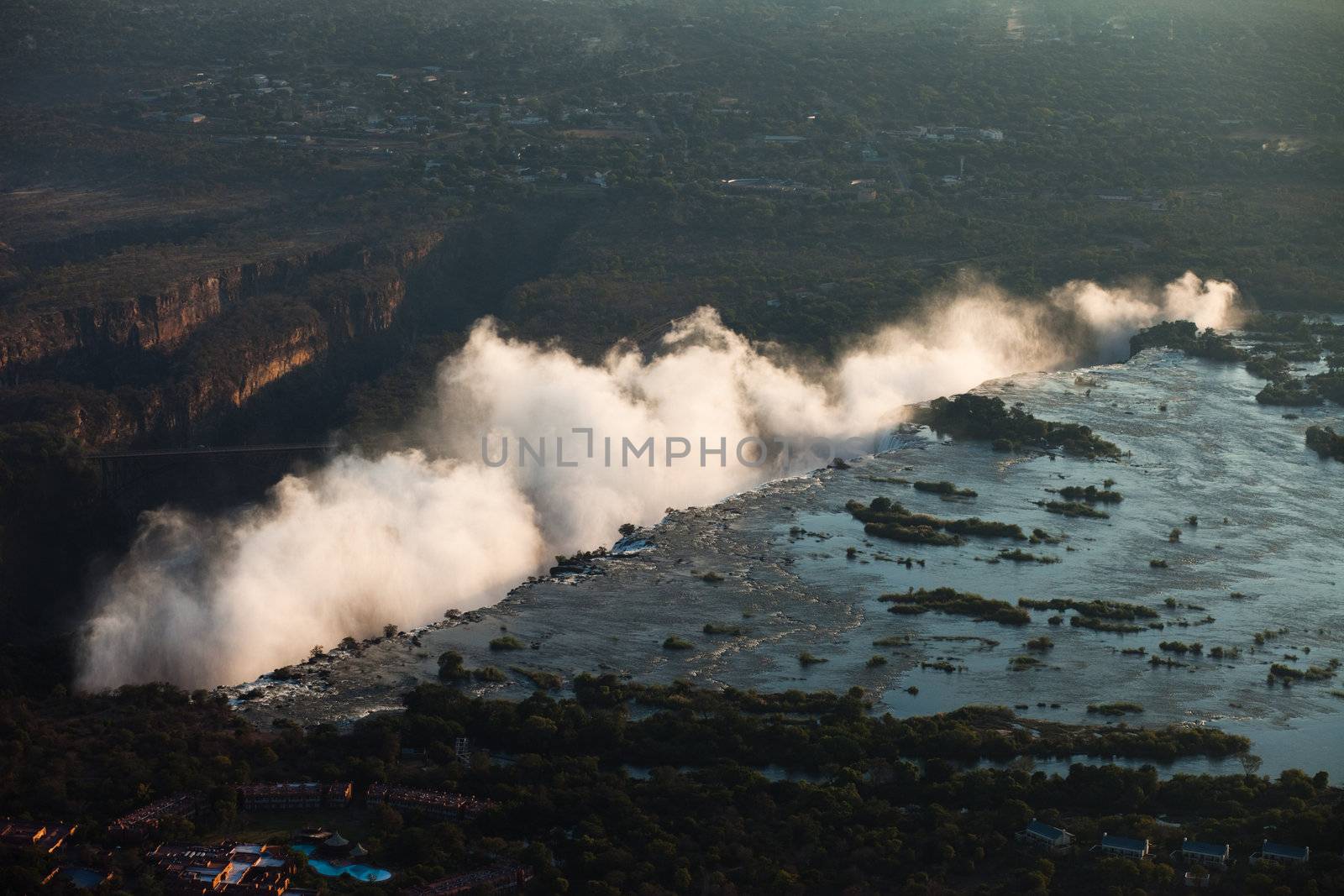 Victoria Falls from the air in the afternoon