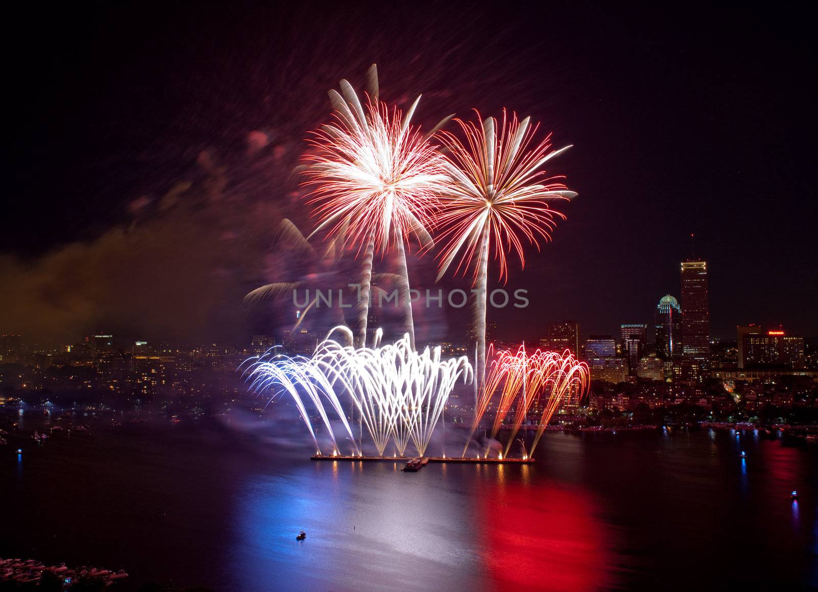 Aerial view of the 4th of July fireworks, Boston