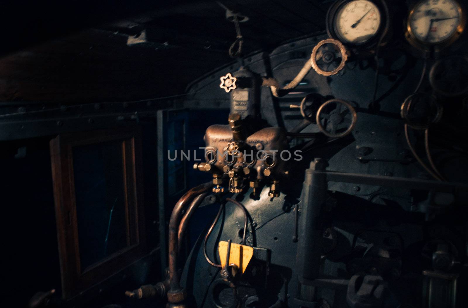 Inside the engine room of a vintage steam locomotive