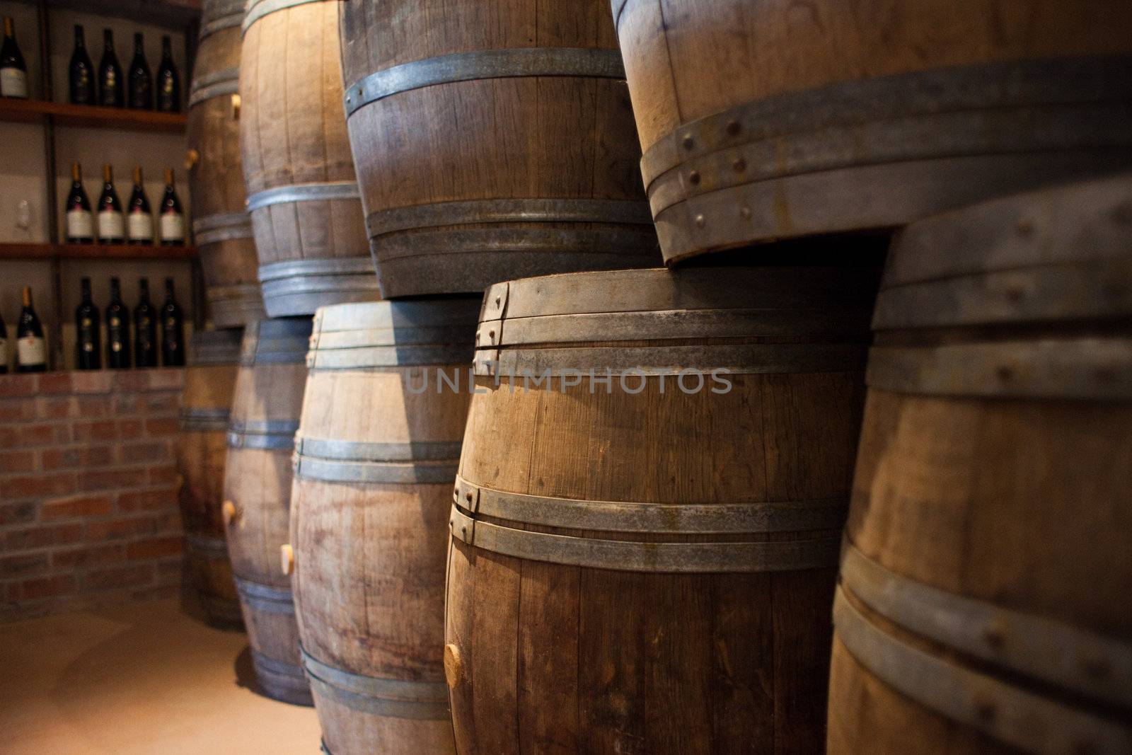 Barrels of South African wine stacked for sale