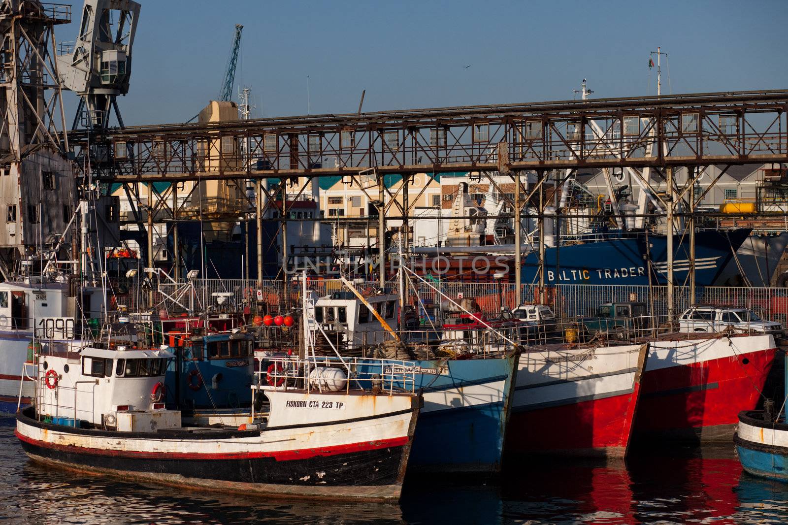 Fishing boats docked in Cape Town harbor, South Africa