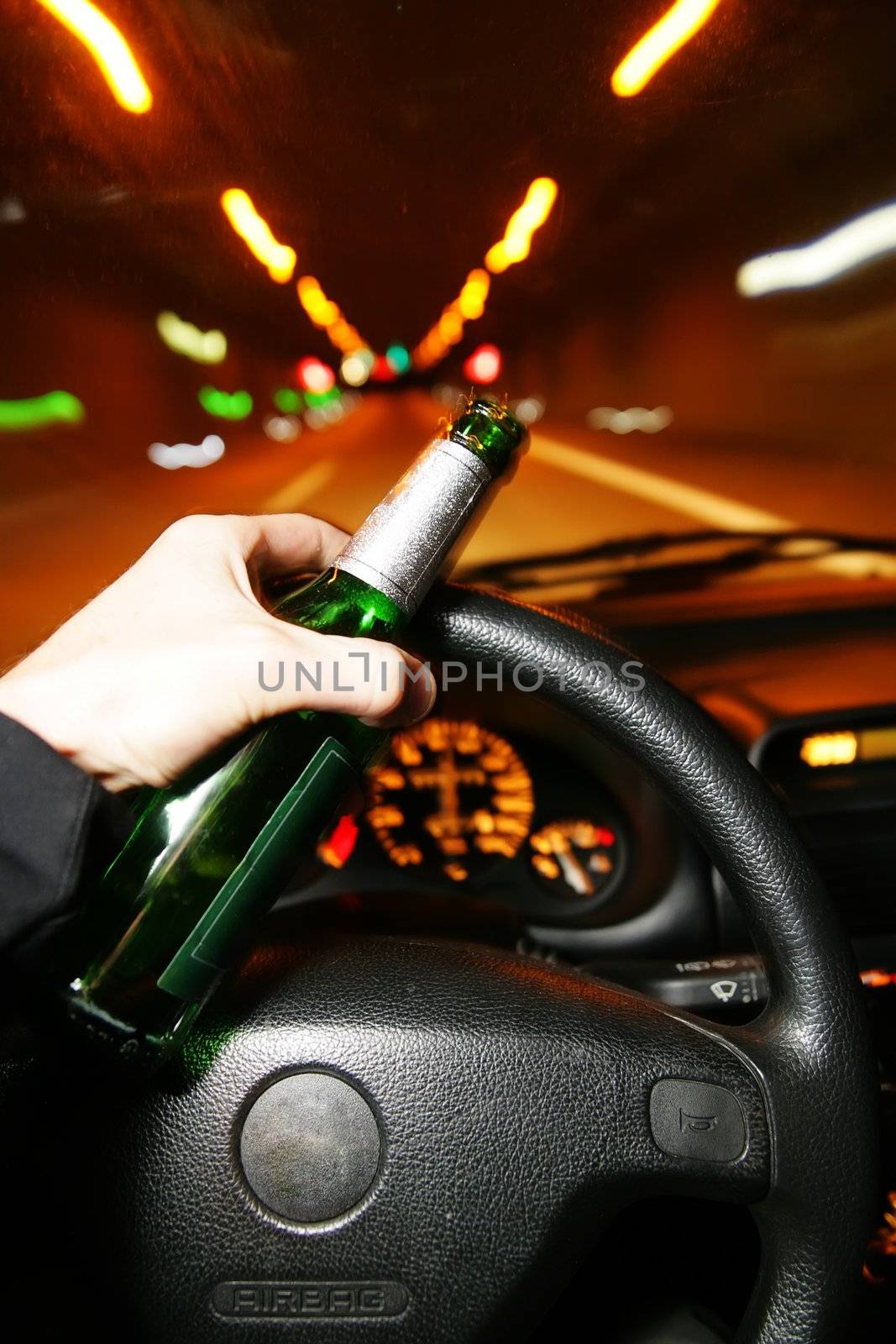 drinking beer while driving car