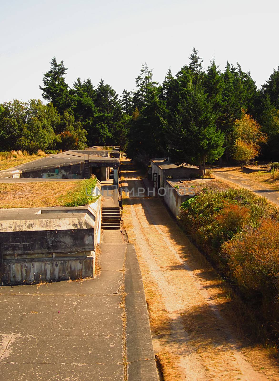 A photograph of an old abandoned military fort.