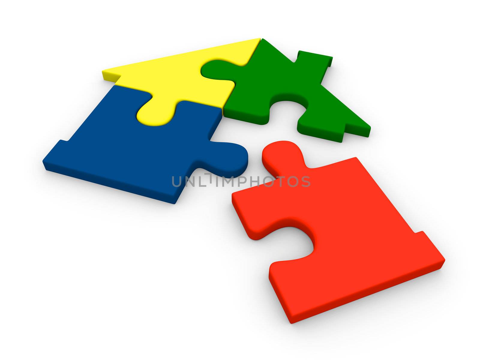 House symbol made of four jigsaw pieces with one not in place