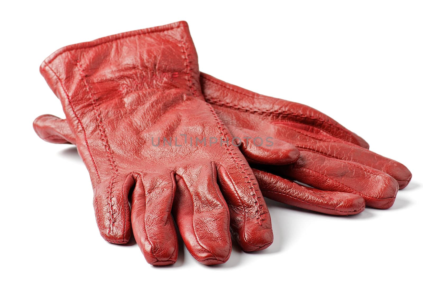 Women's Red leather gloves isolated on white background