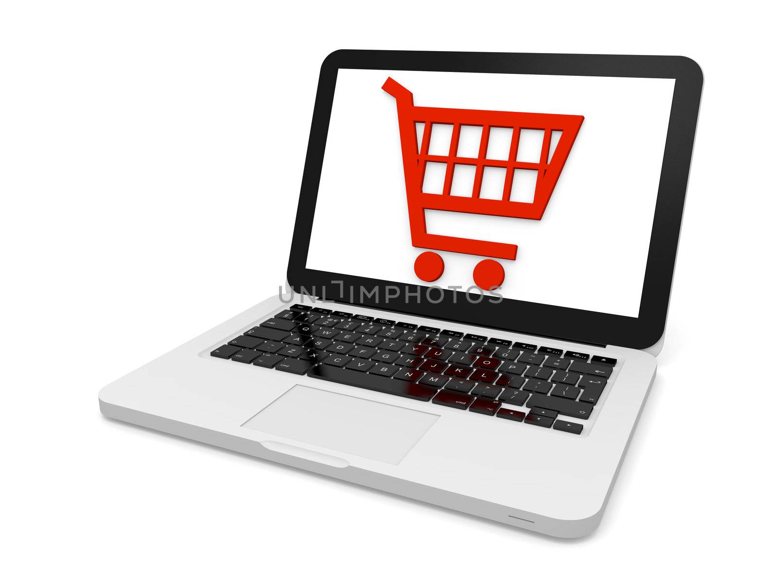 Symbol of shopping trolley on laptop screen