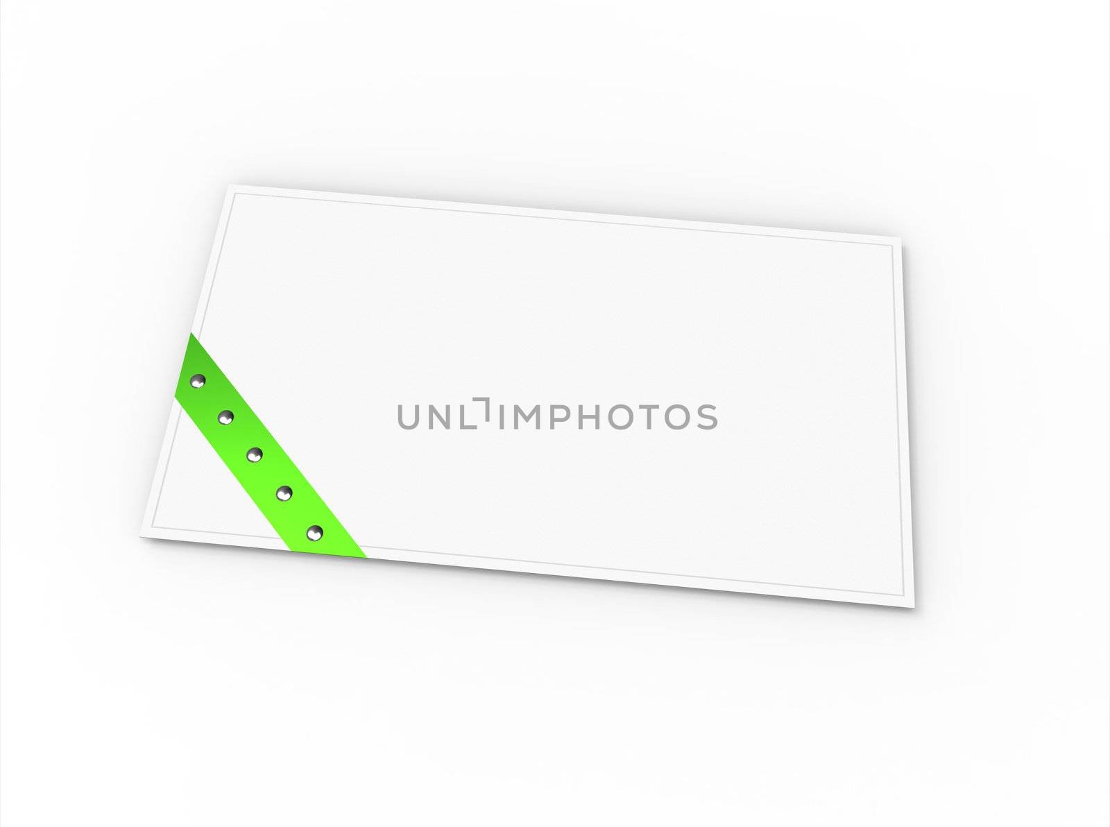 Blank greeting card (for greeting or congratulation) with green ribbon
