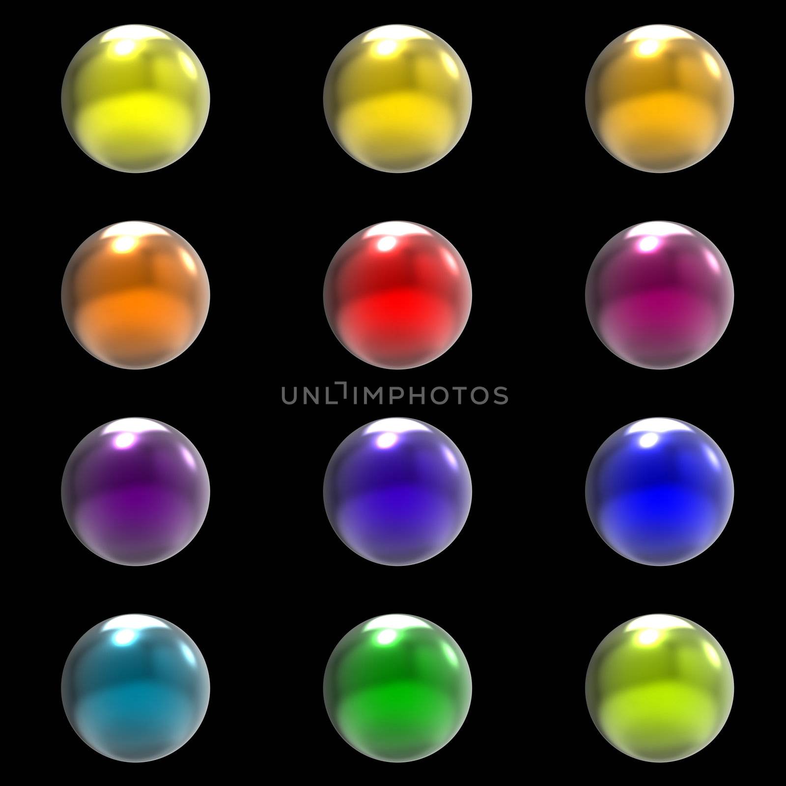 Chrome metal different color balls group isolated on black background