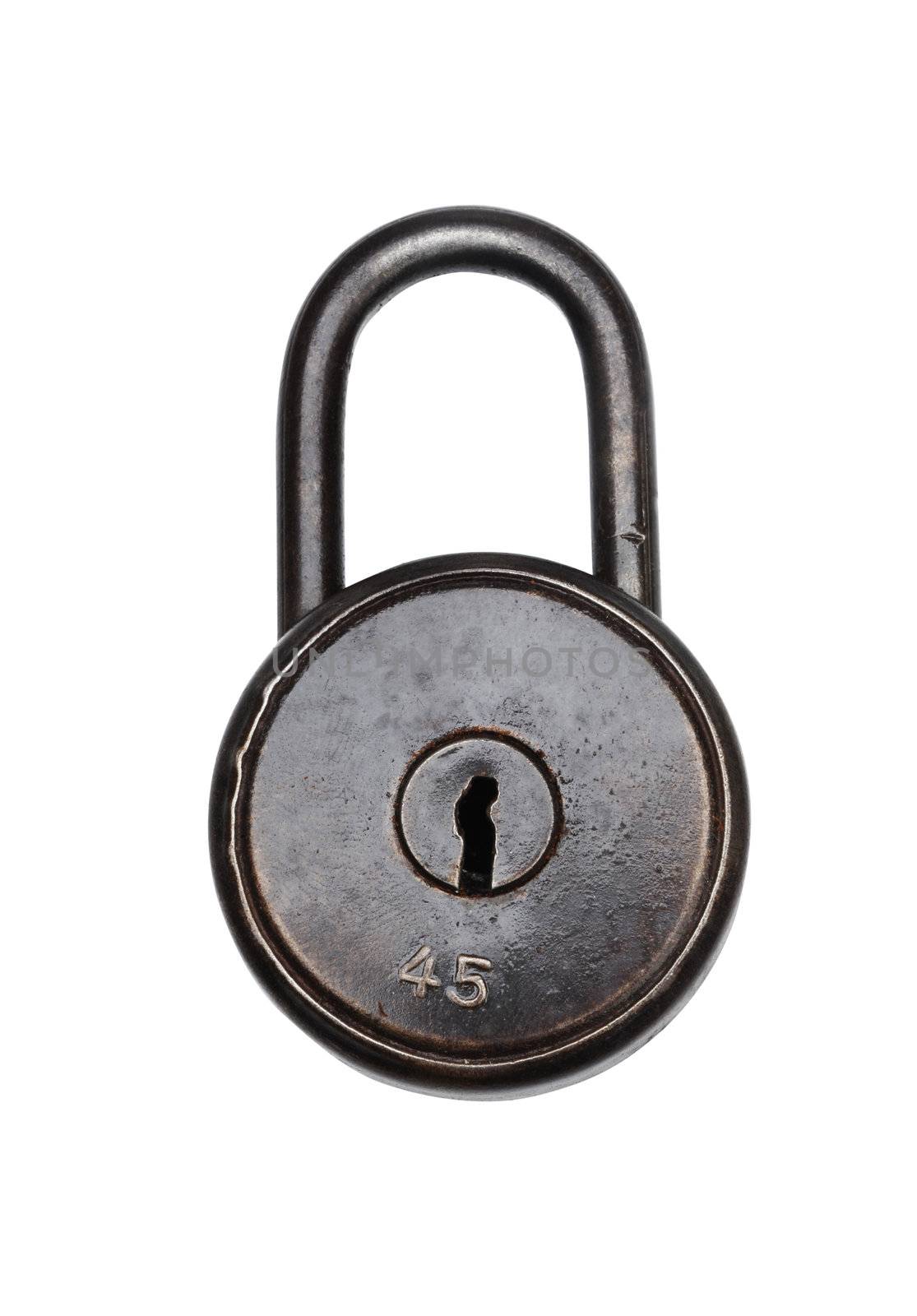 Antique Padlock  on white background. Clipping path included.