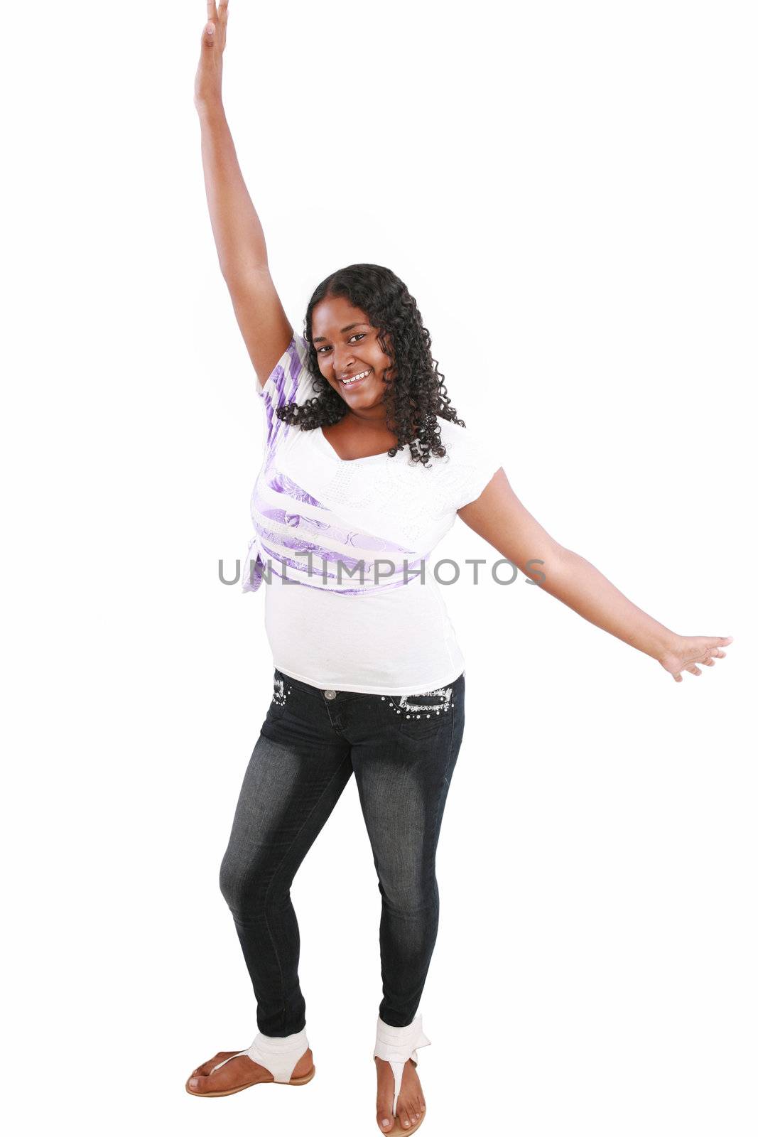 Portrait of a young beautiful black teenager excited