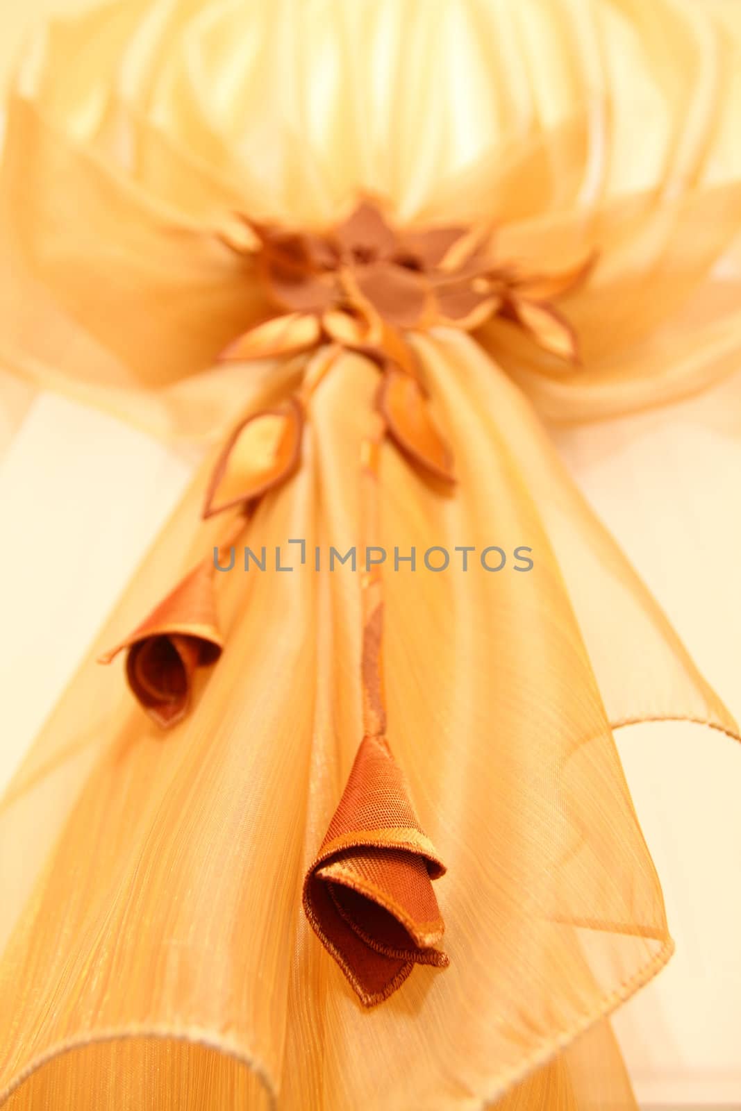 fragment of a window curtain with the embroidered flower from tulle, a vertical shot, the bottom view