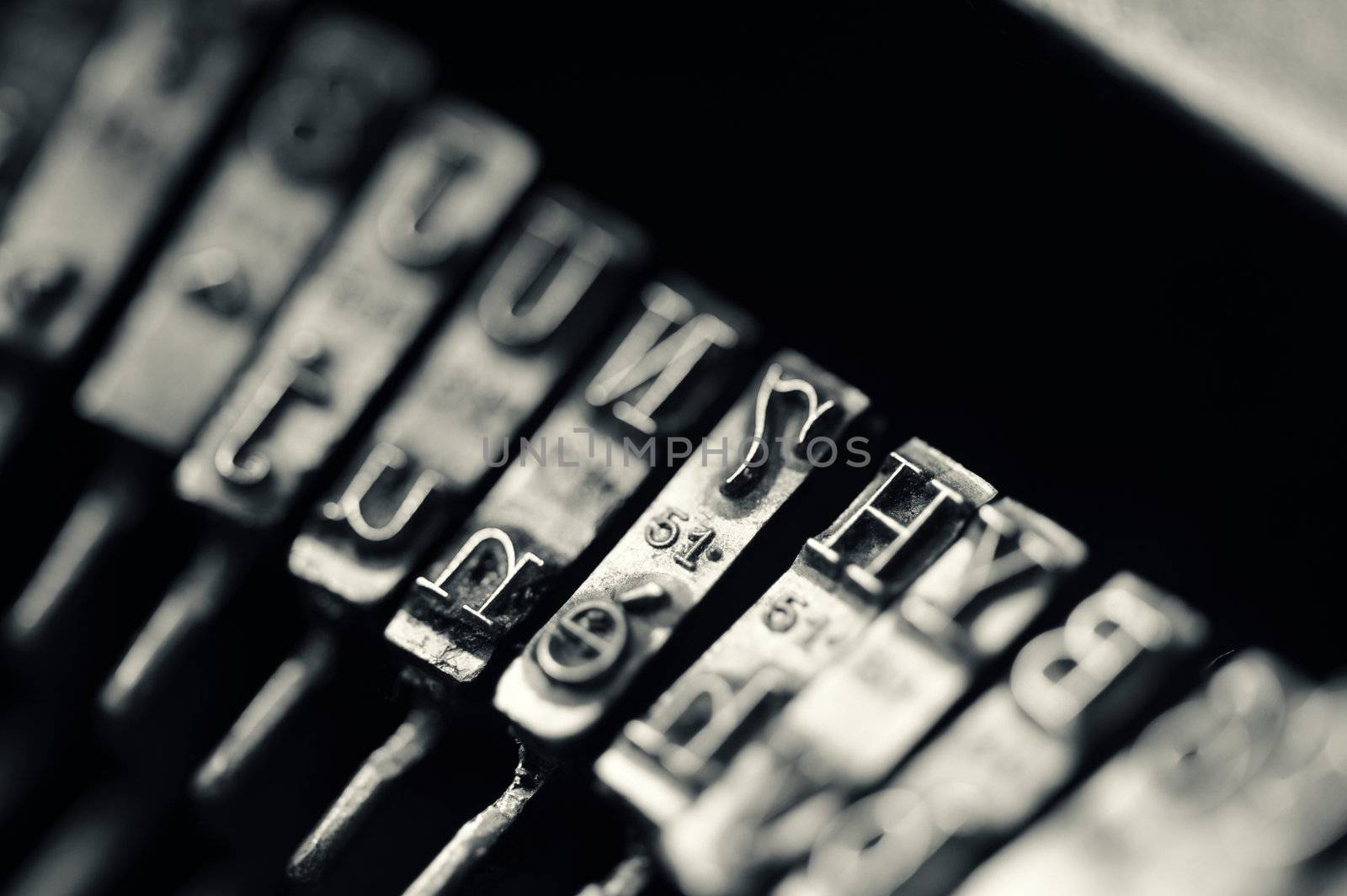Close up of the letters on an old typewriter.