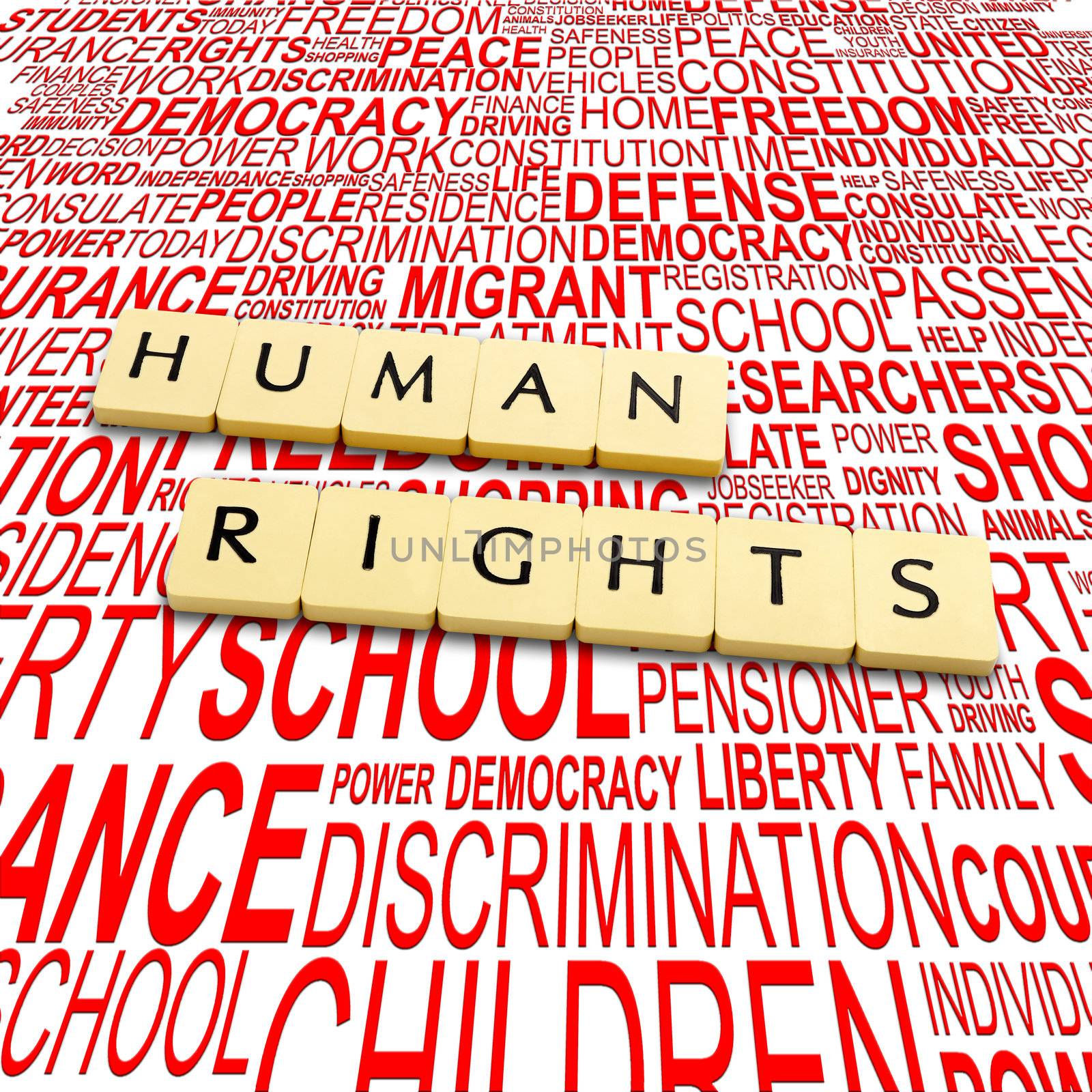 Words human rights on a backround with letters