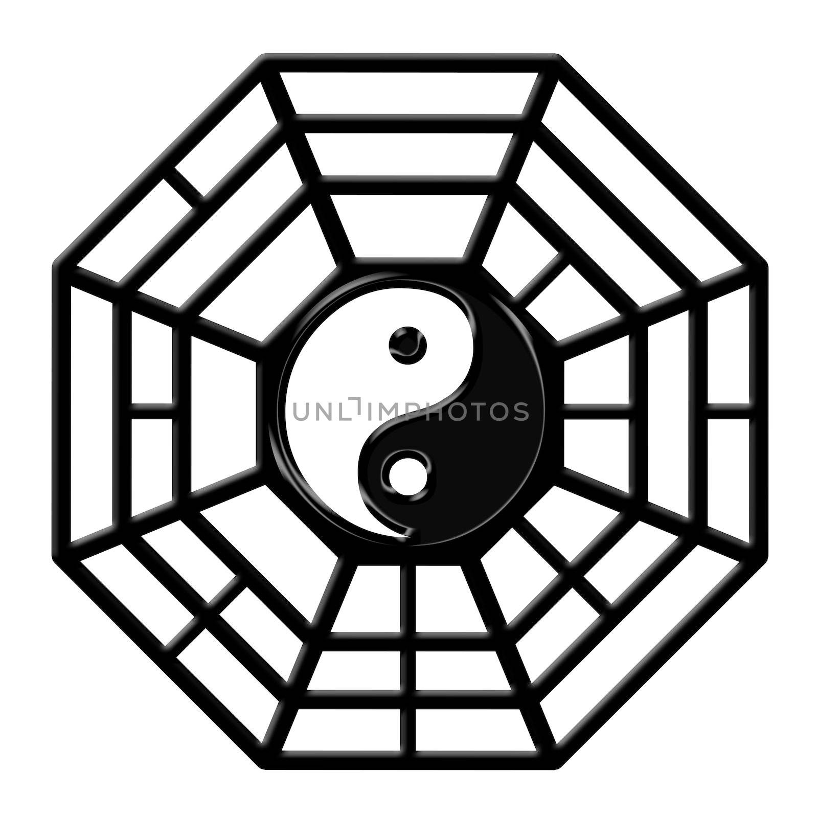 Chinese Ba Gua Eight Sided Trigrams OCtagon Yin Yang Symbol Isolated on White Background