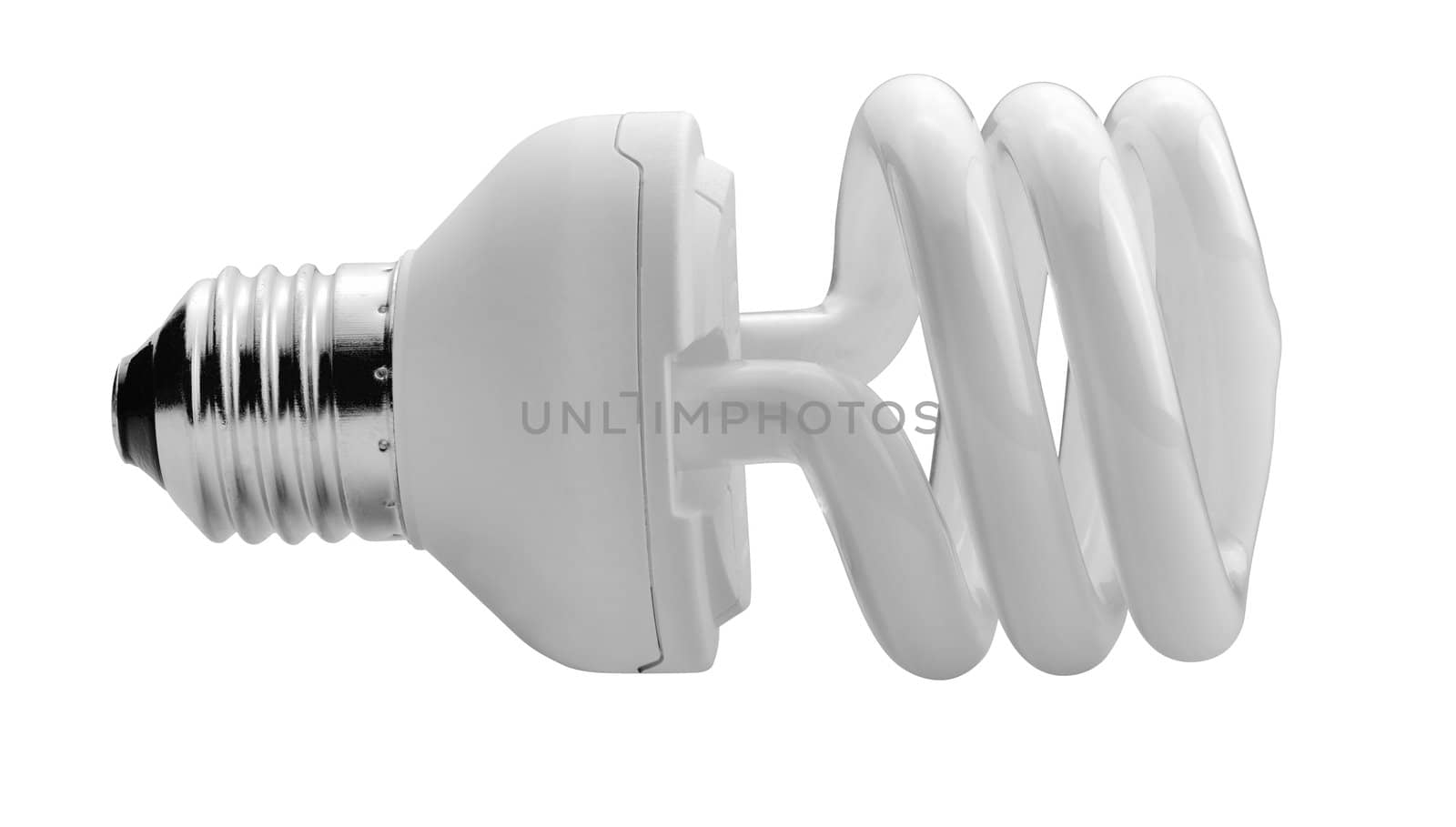 close up of a white light bulb on white background with clipping path