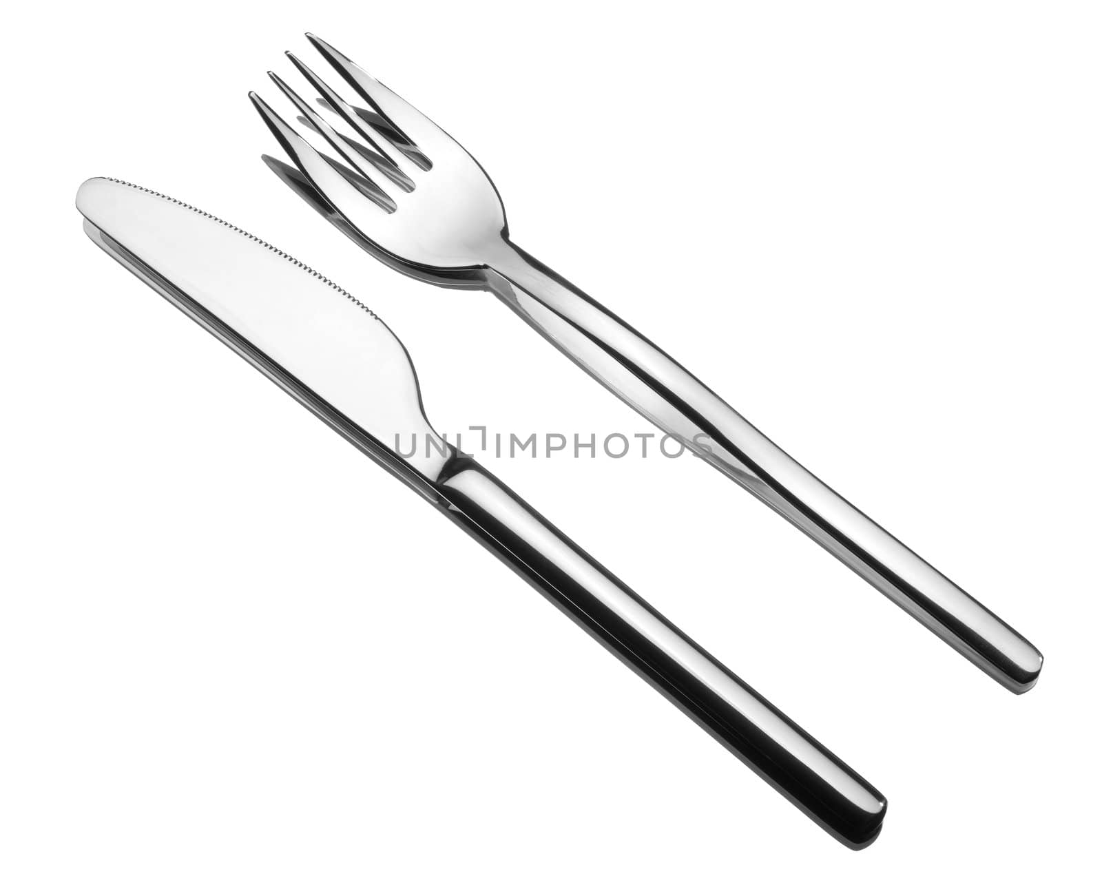 silverware on a mirror. Fork and knife. by pbombaert