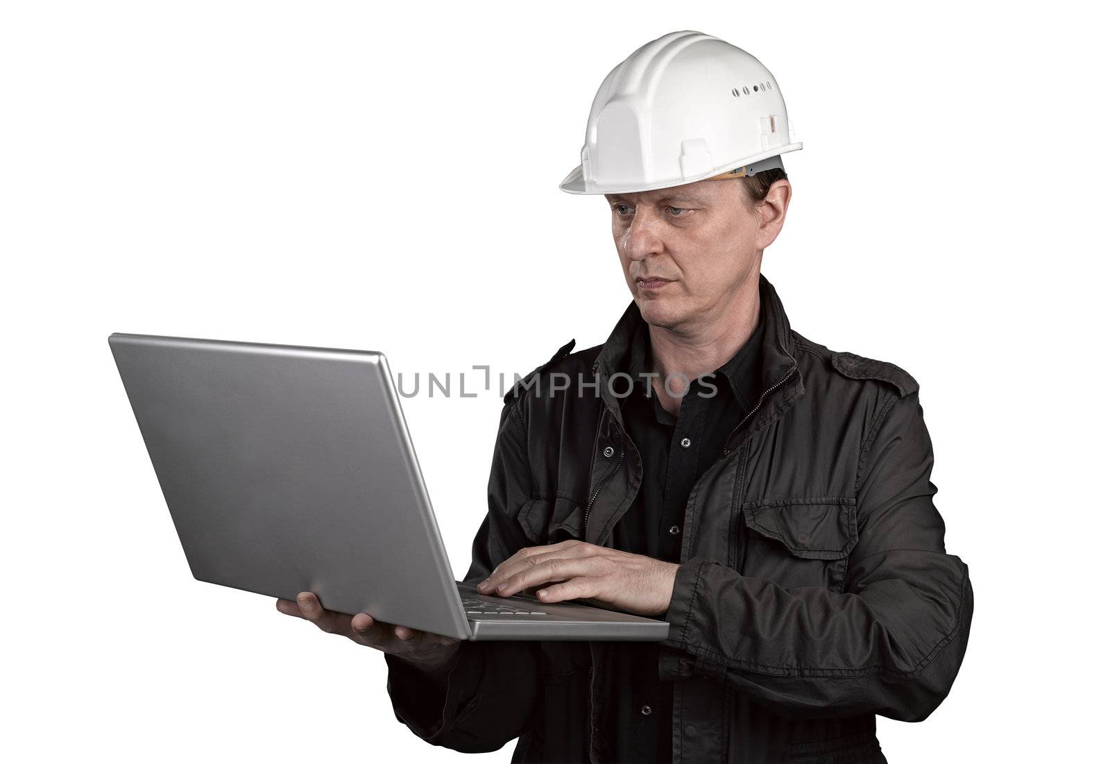 Portrait of a man architect on white background (clipping path)