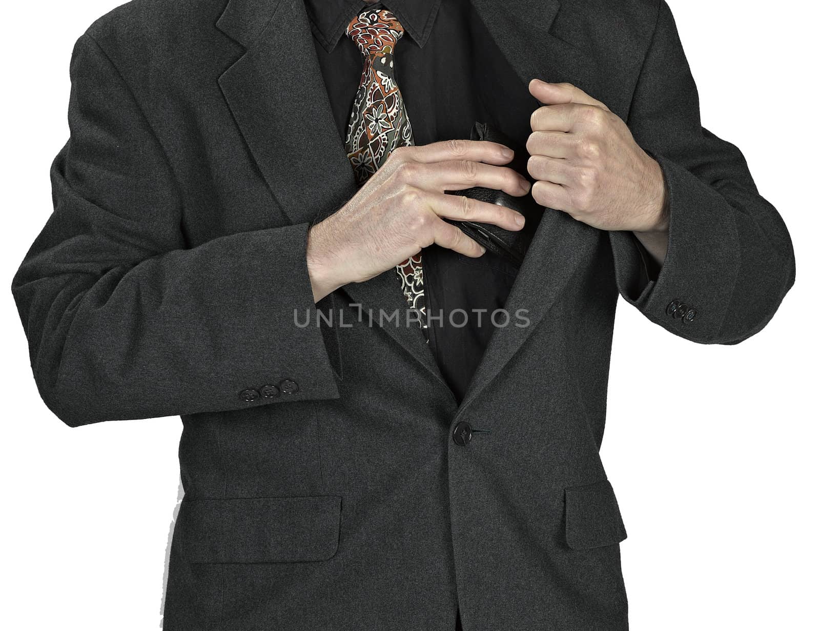 man hand holding a  leather wallet on white background