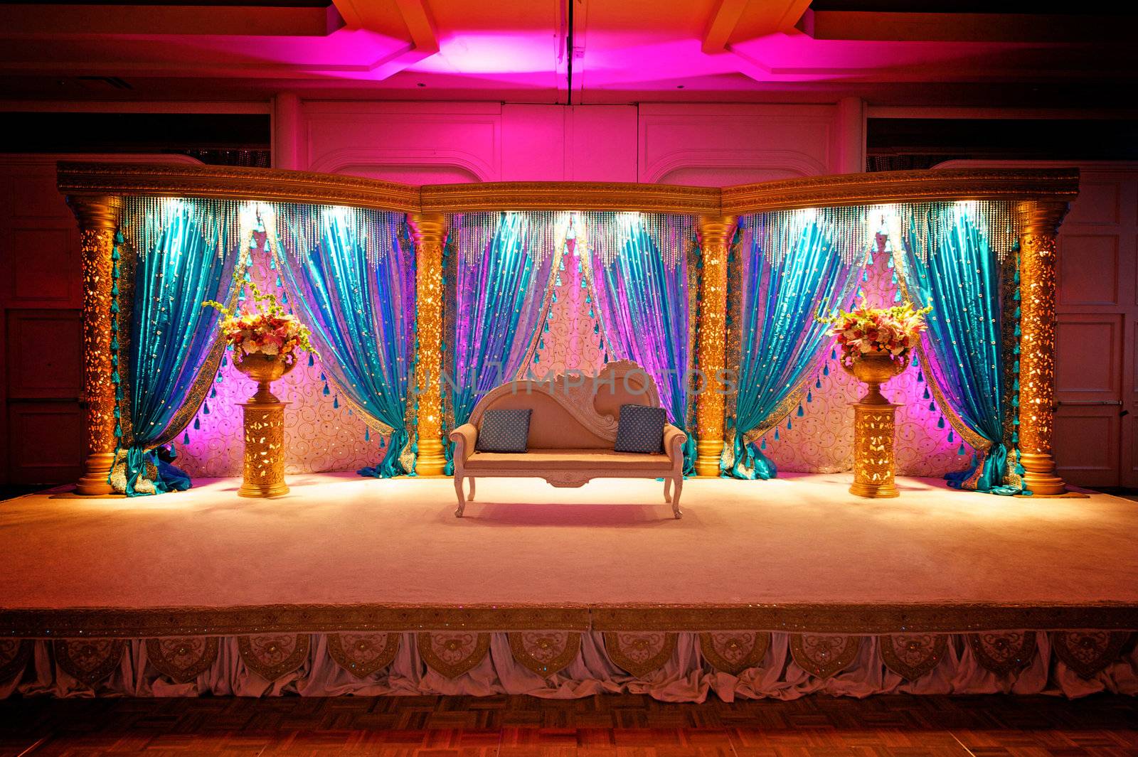 Image of a very colorful Indian Wedding Mandap