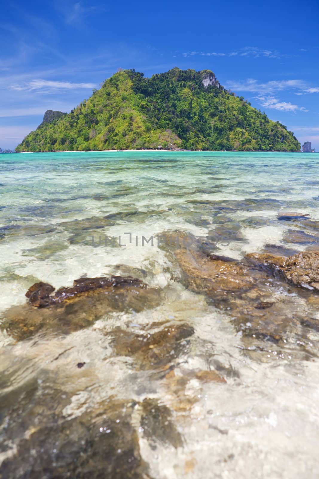 Beautiful tropical beach with stones south of Thailand