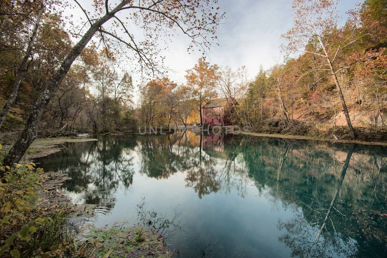 mill house at alley spring missouri in fall