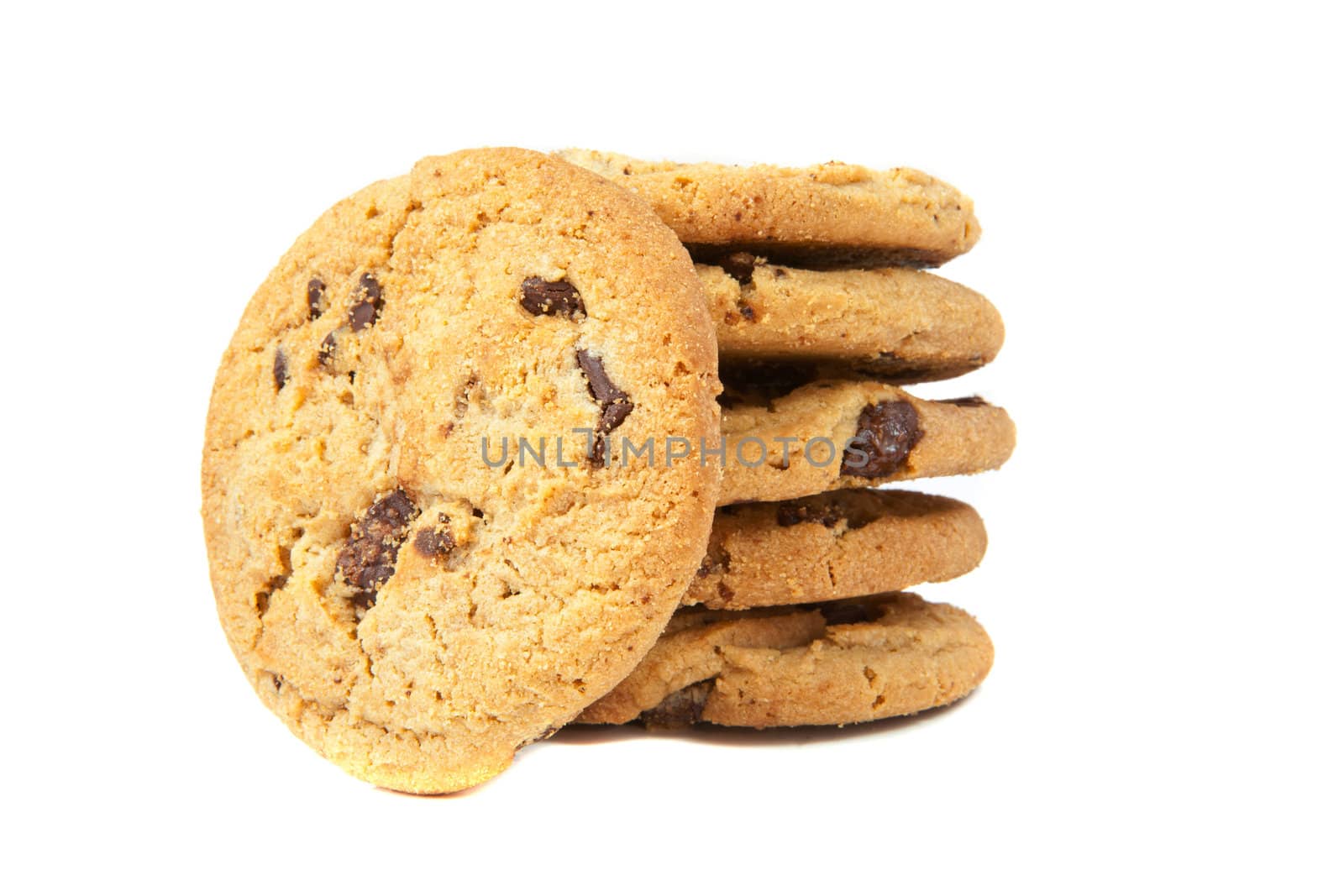 Chocolate chip cookies isolated on white background