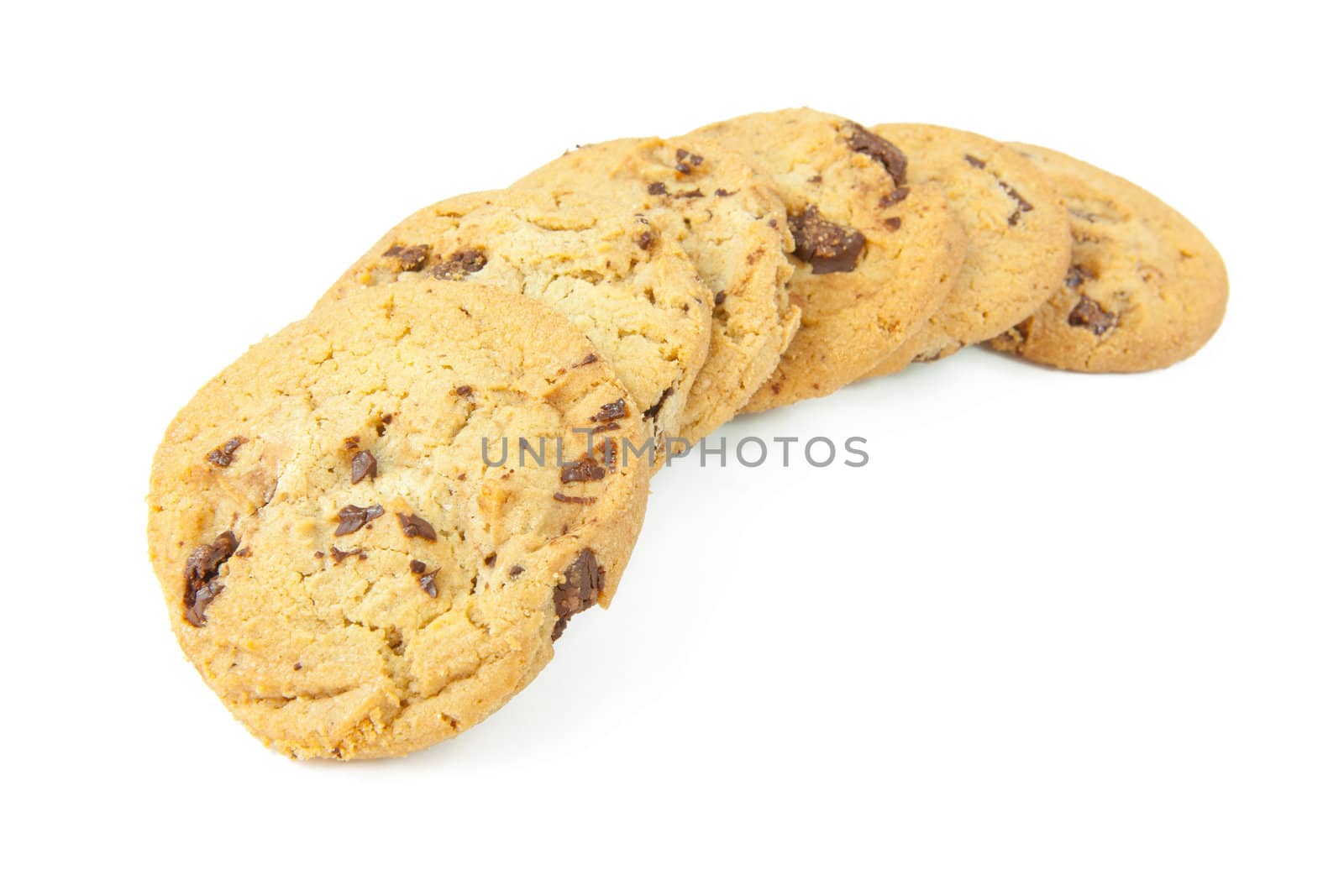 Chocolate chip cookies isolated on white background