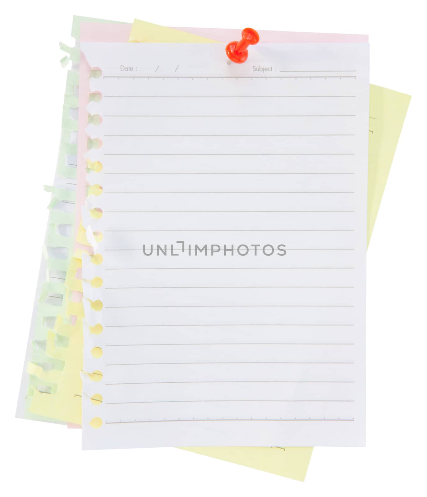 paper sheet and pin on white background