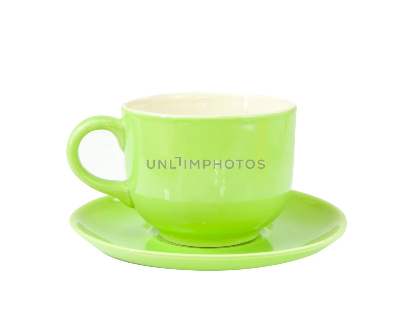 green cup of hot coffee on white background