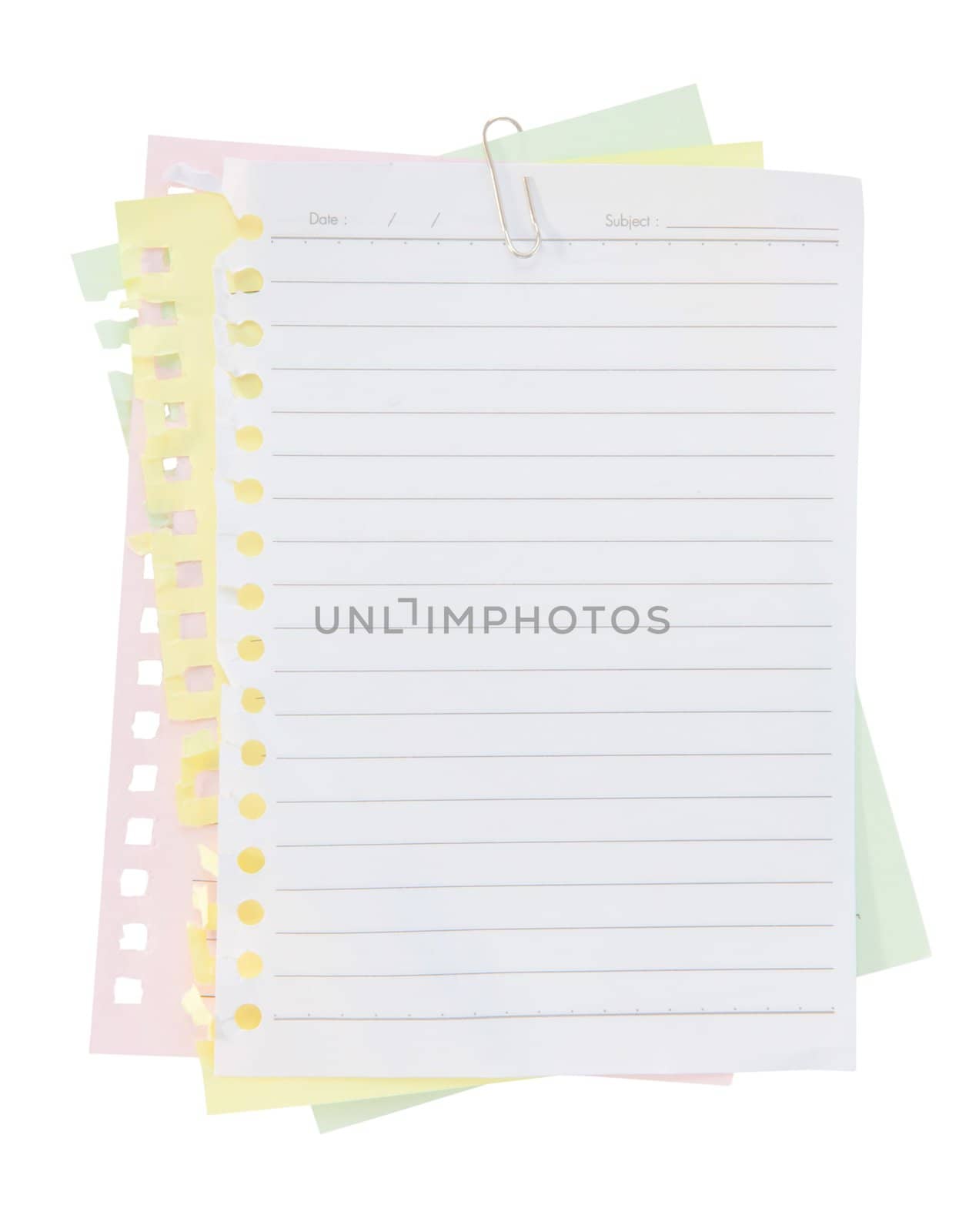 paper sheet and clip on white background