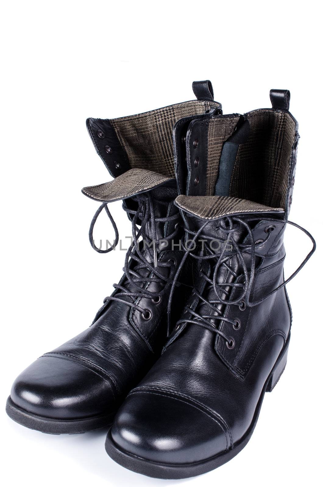 Woman high boots with laces isolated