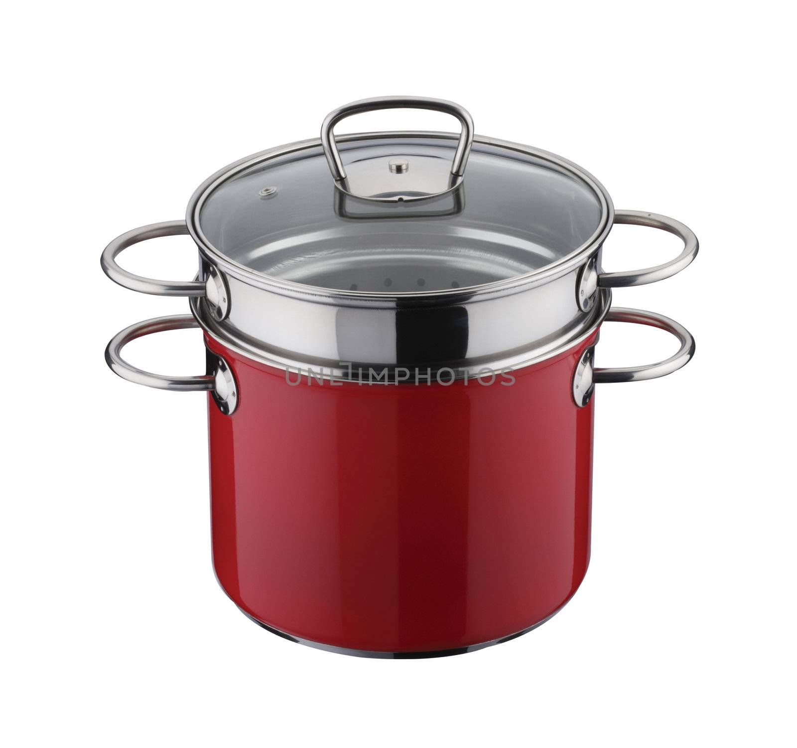 red pot for cook the spaghetti , isolated on white background 