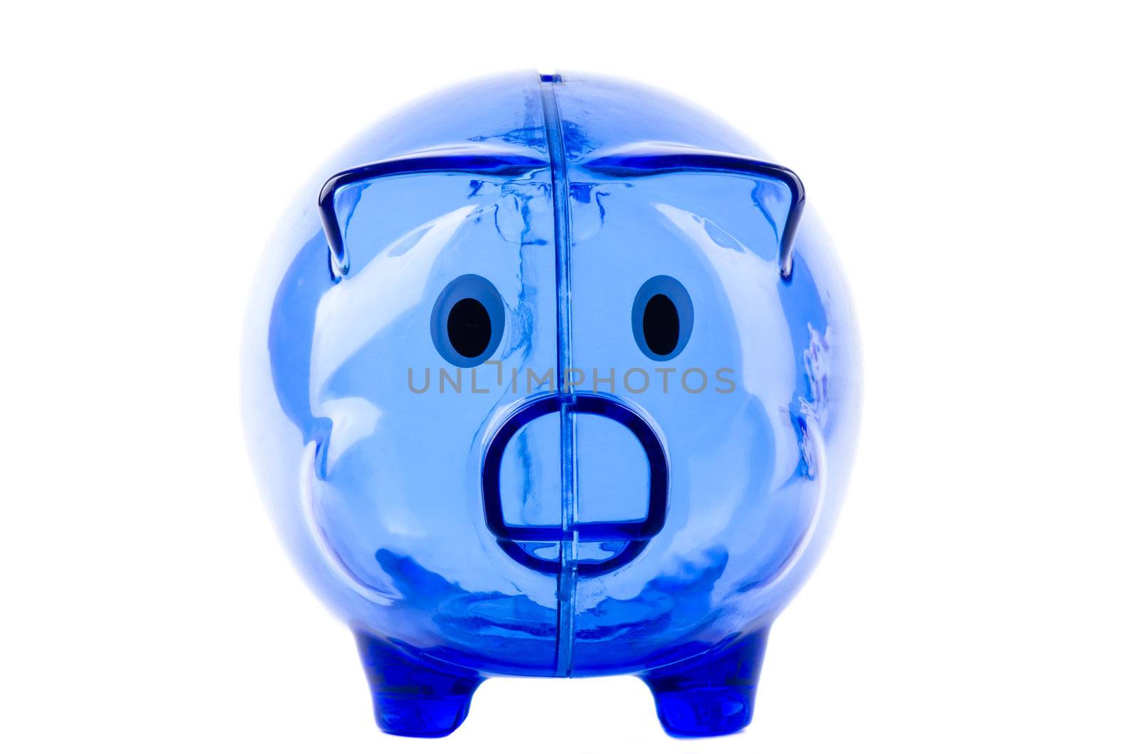 Empty glass piggy bank isolated