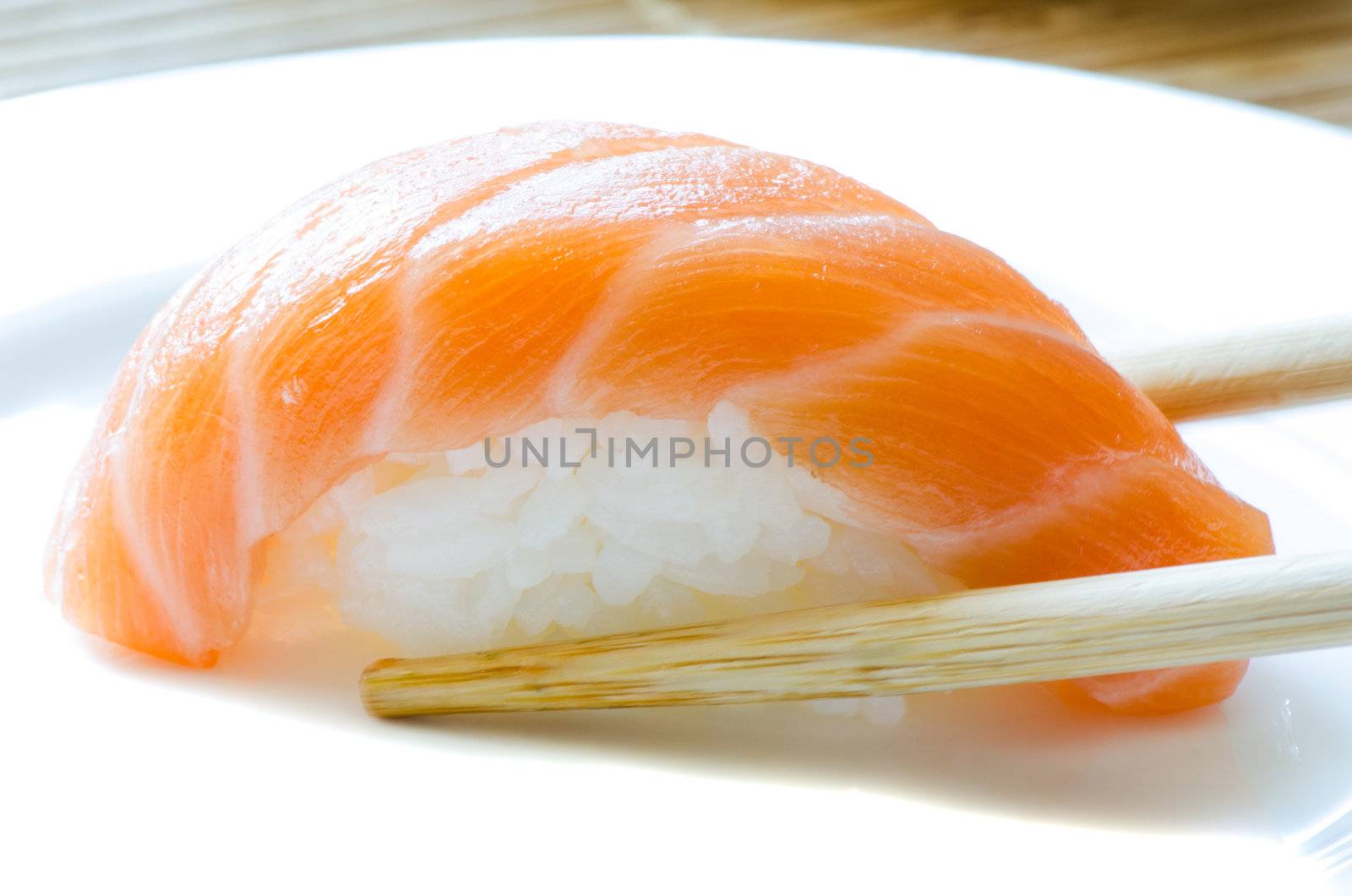 Salmon sushi sashimi close up