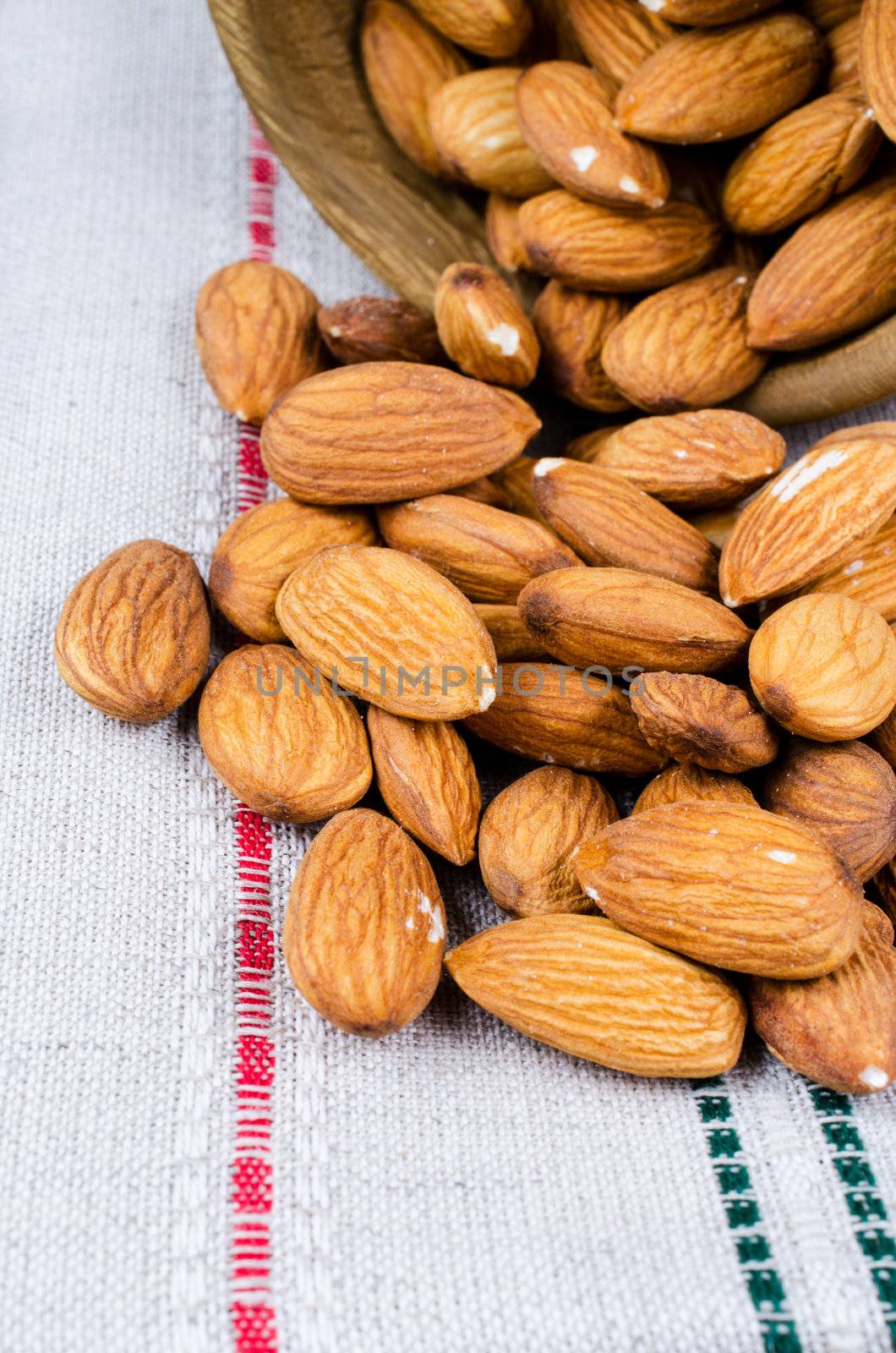 Almonds on a table cloth
