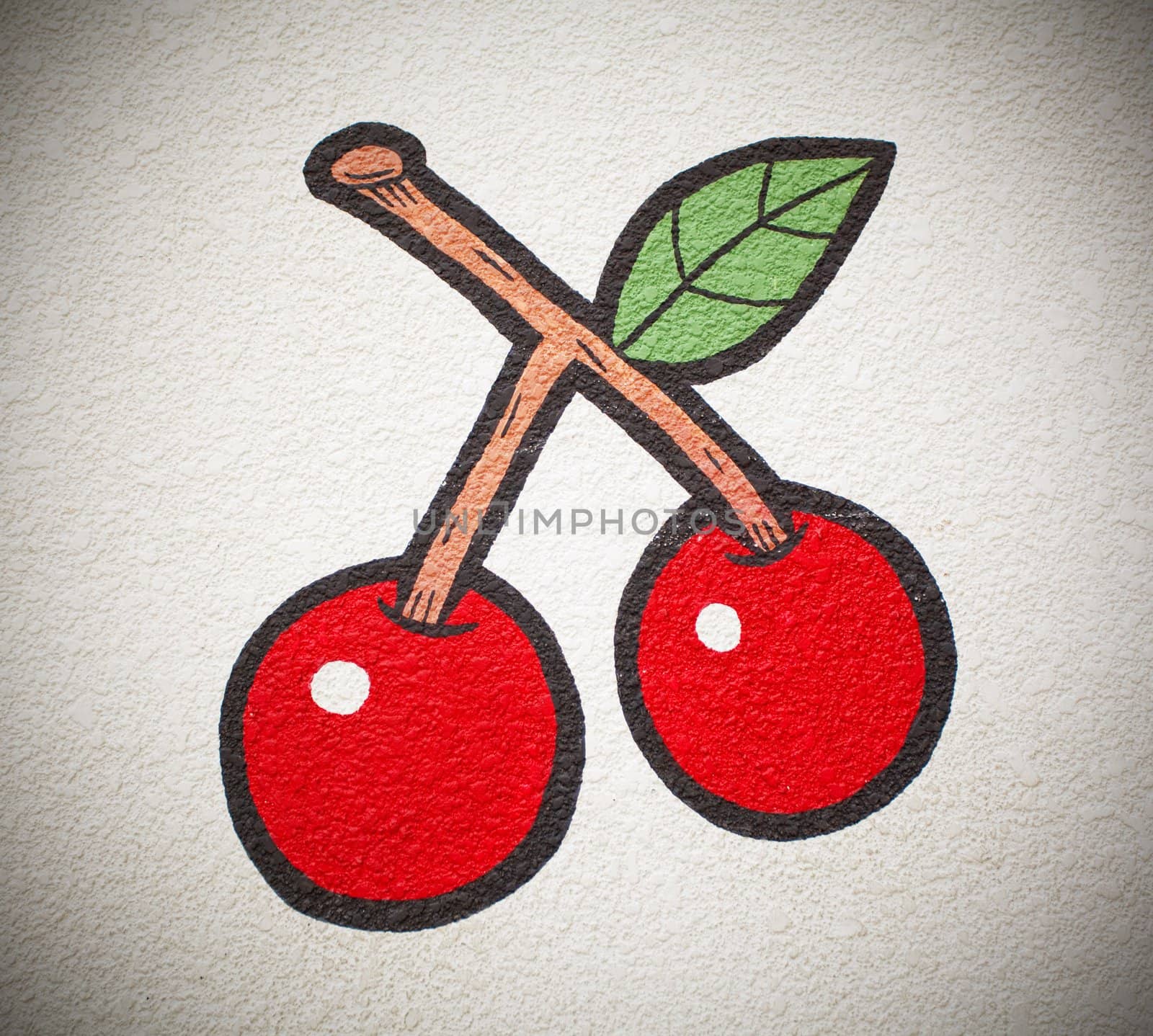 vintage hand-draw cherry on the wall background