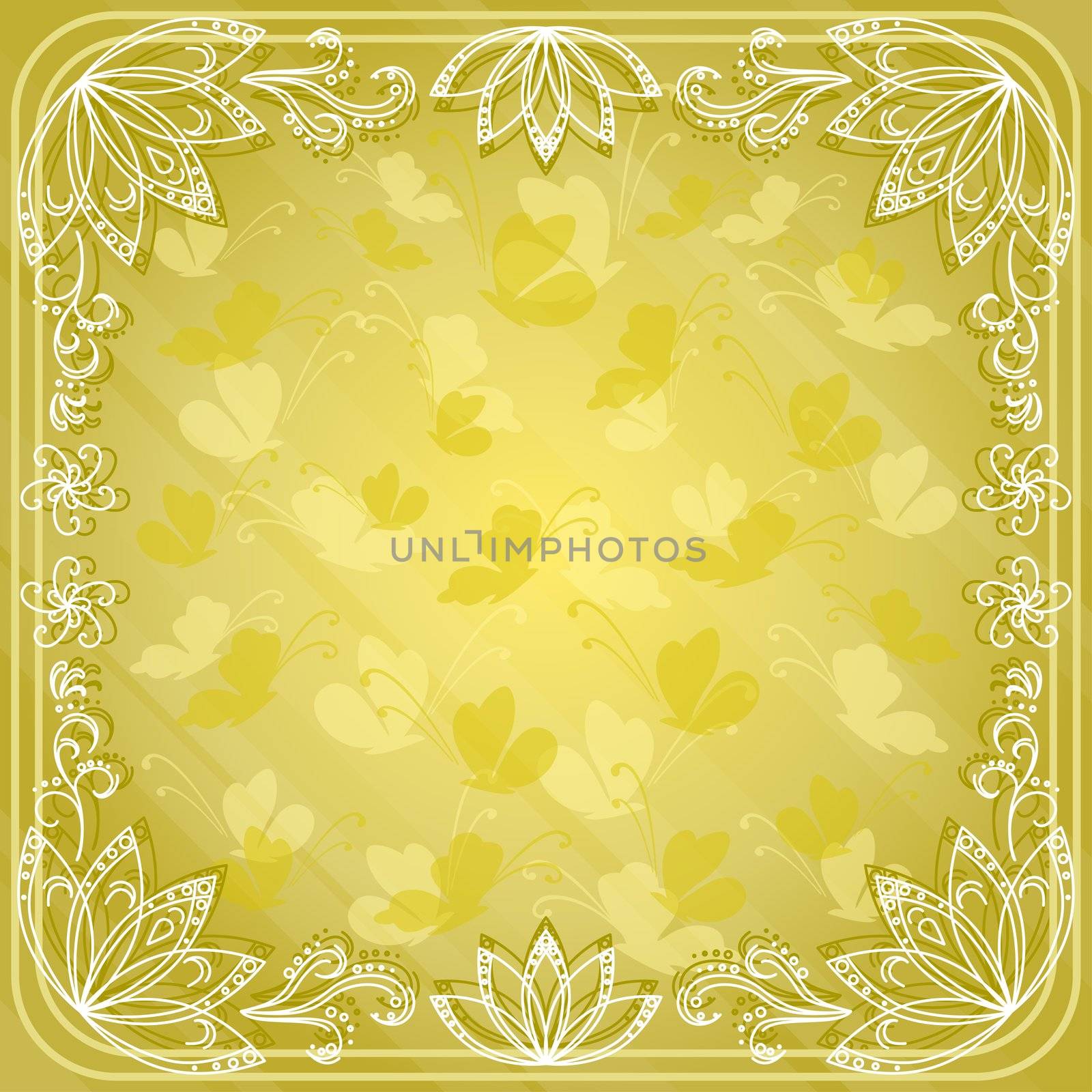Abstract background with butterflies silhouettes and flowers contours