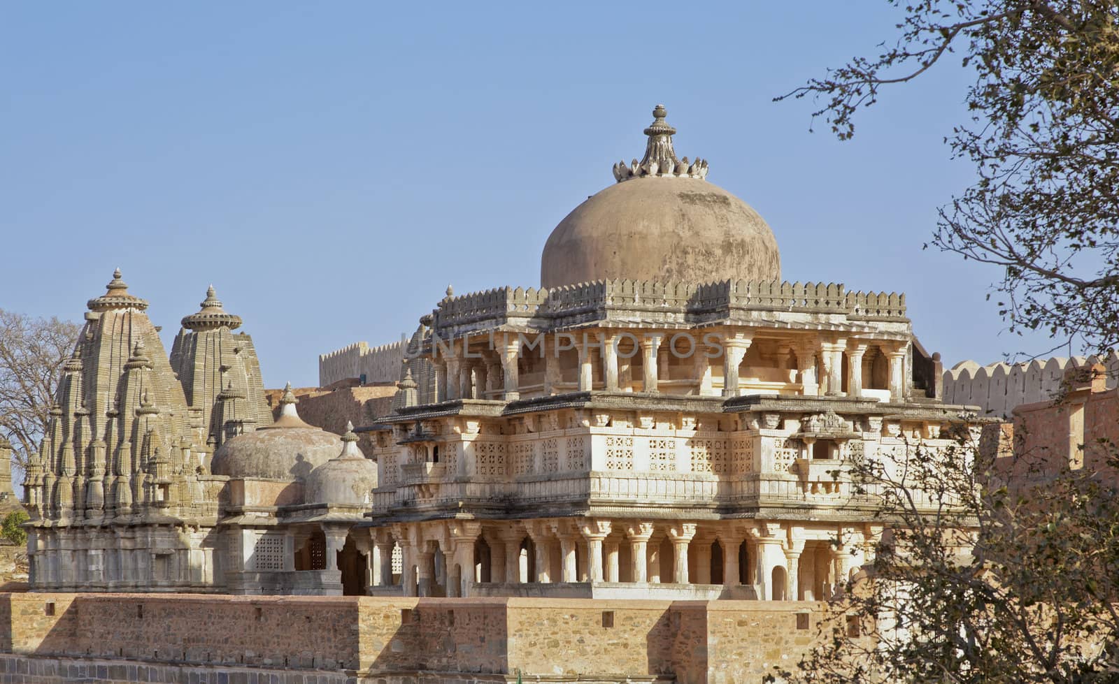 Architecture of Hindu and Jain Temples Kumbhalghar Fort demonstrating the dynasty who built the fort wanted all Indian religions to co-habitate