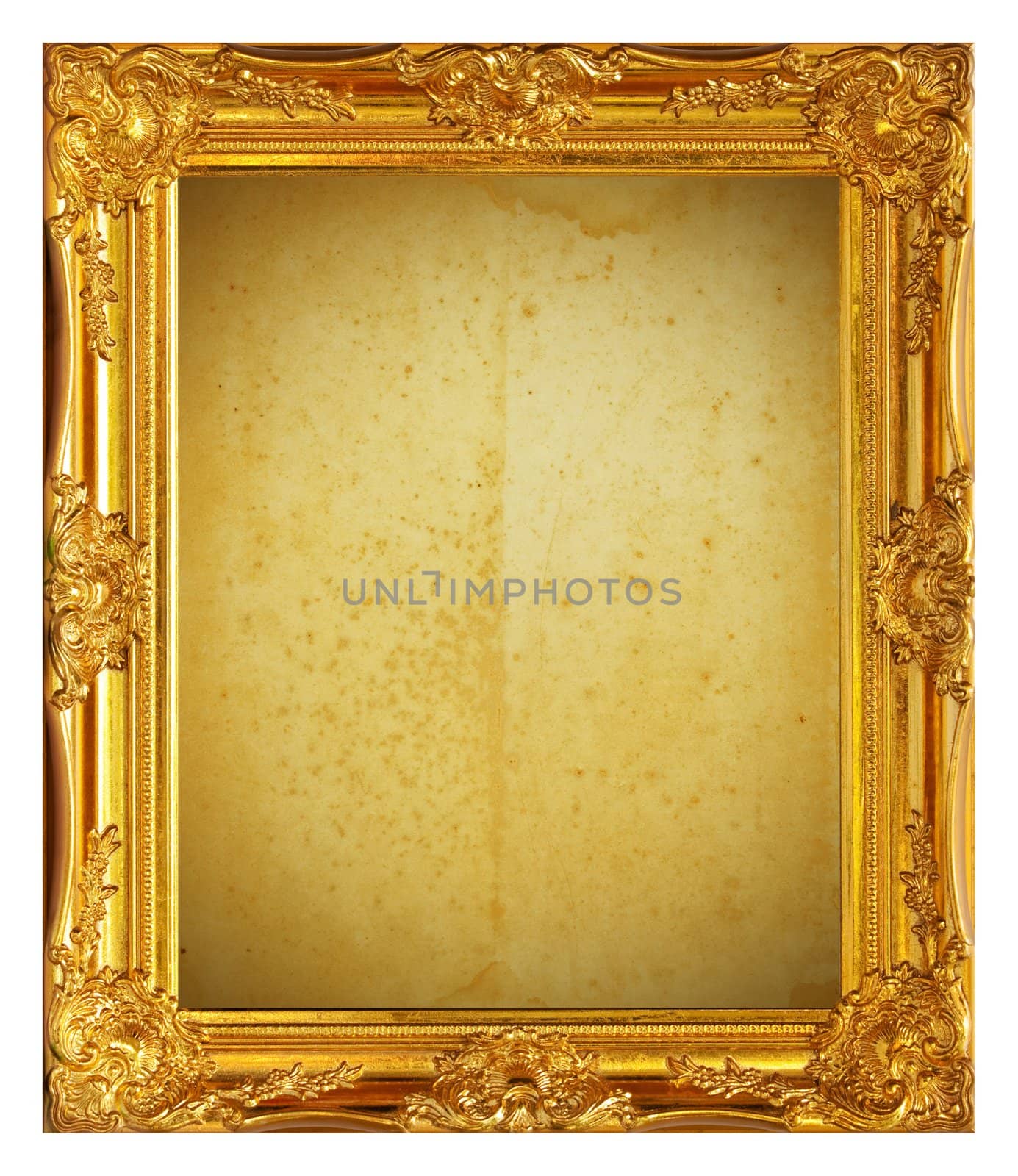 Gold frame with old paper background