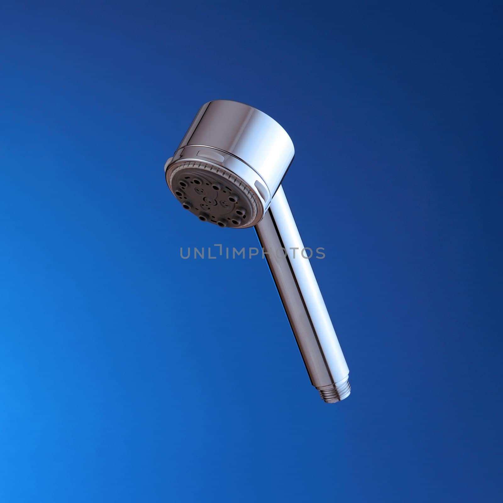 Shower head close-up, on blue background