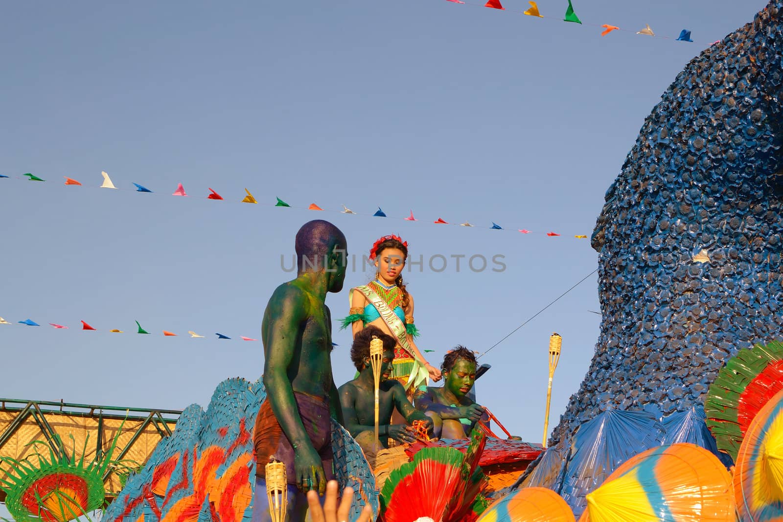 MANILA, PHILIPPINES - APR. 14: parade contestant in her cultural dress on bird float during Aliwan Fiesta, which is the biggest national festival competition on April 14, 2012 in Manila Philippines.