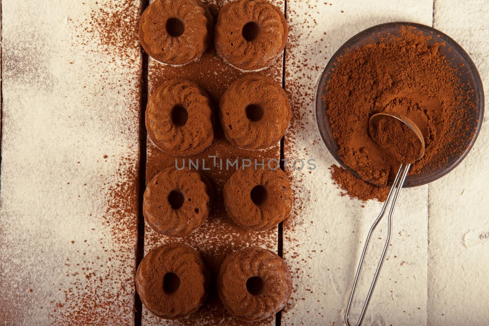 Cookies with walnut and cocoa on the wooden table